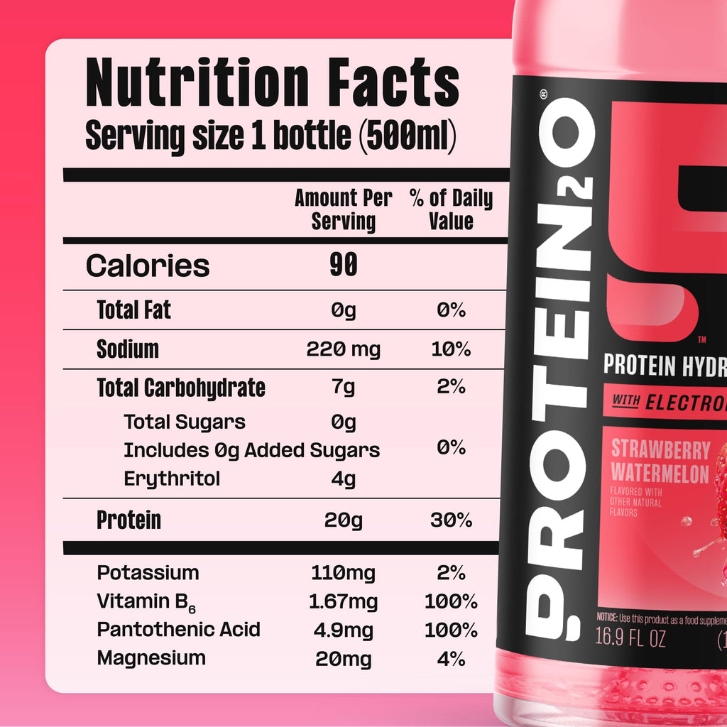 Protein2o 2-in-1 Clear Whey Protein & Electrolyte Beverage, 20g Protein, Gluten-Free, Keto, 16.9 fl oz Bottles (12 Count Variety Pack)