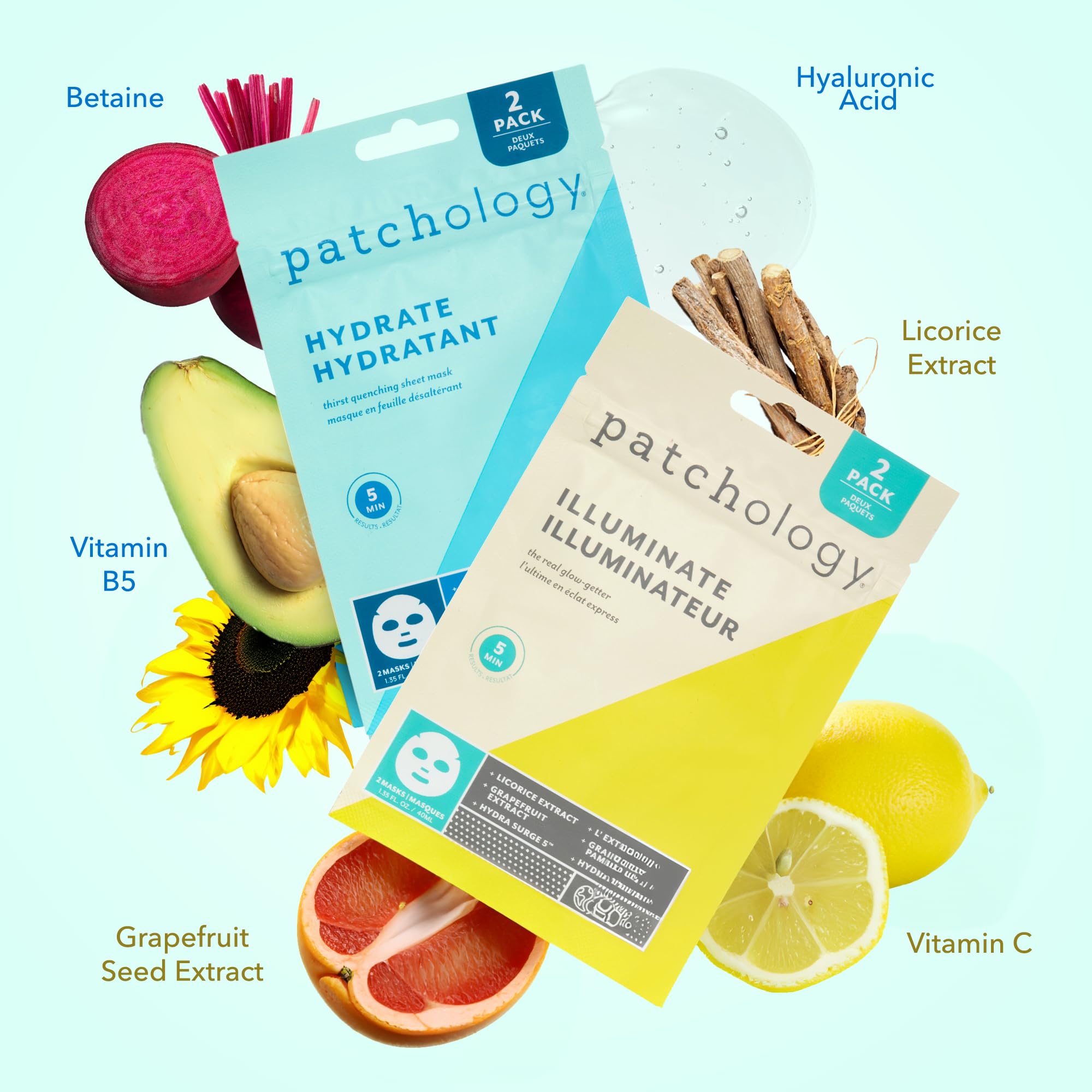 Patchology On The Fly Travel Facial Kit – Travel-Friendly Hydrating Skincare Essentials for Face, Eyes and Lips – Includes 2 Pair Under Eye Patches, 2 Hydrate Sheet Mask for Refreshed Skin,1 Lip Mask
