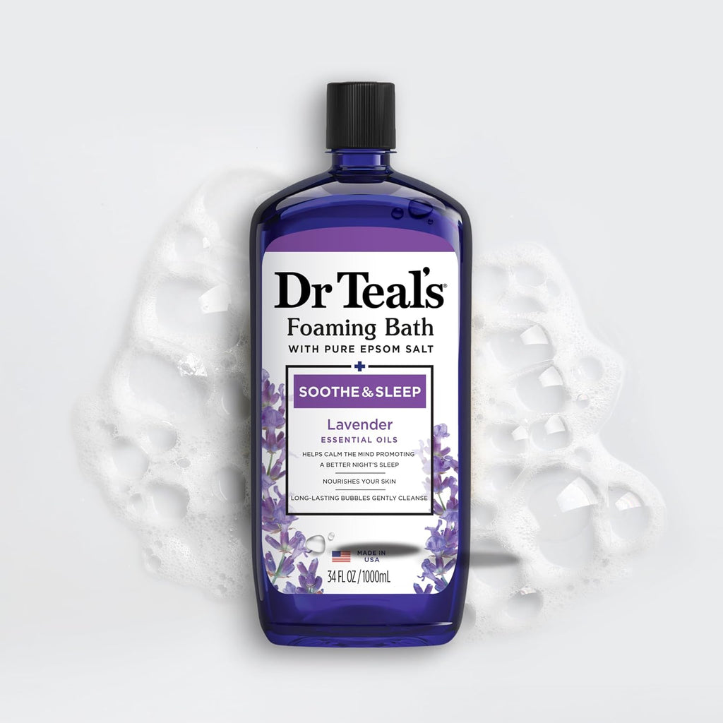 Dr Teal’s Foaming Bath with Pure Epsom Salt, Soothe & Sleep with Lavender, 34 Ounces (Packaging May Vary)