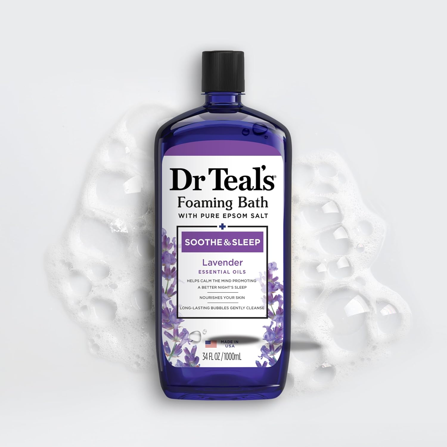 Dr Teal’s Foaming Bath with Pure Epsom Salt, Soothe & Sleep with Lavender, 34 Ounces (Packaging May Vary)