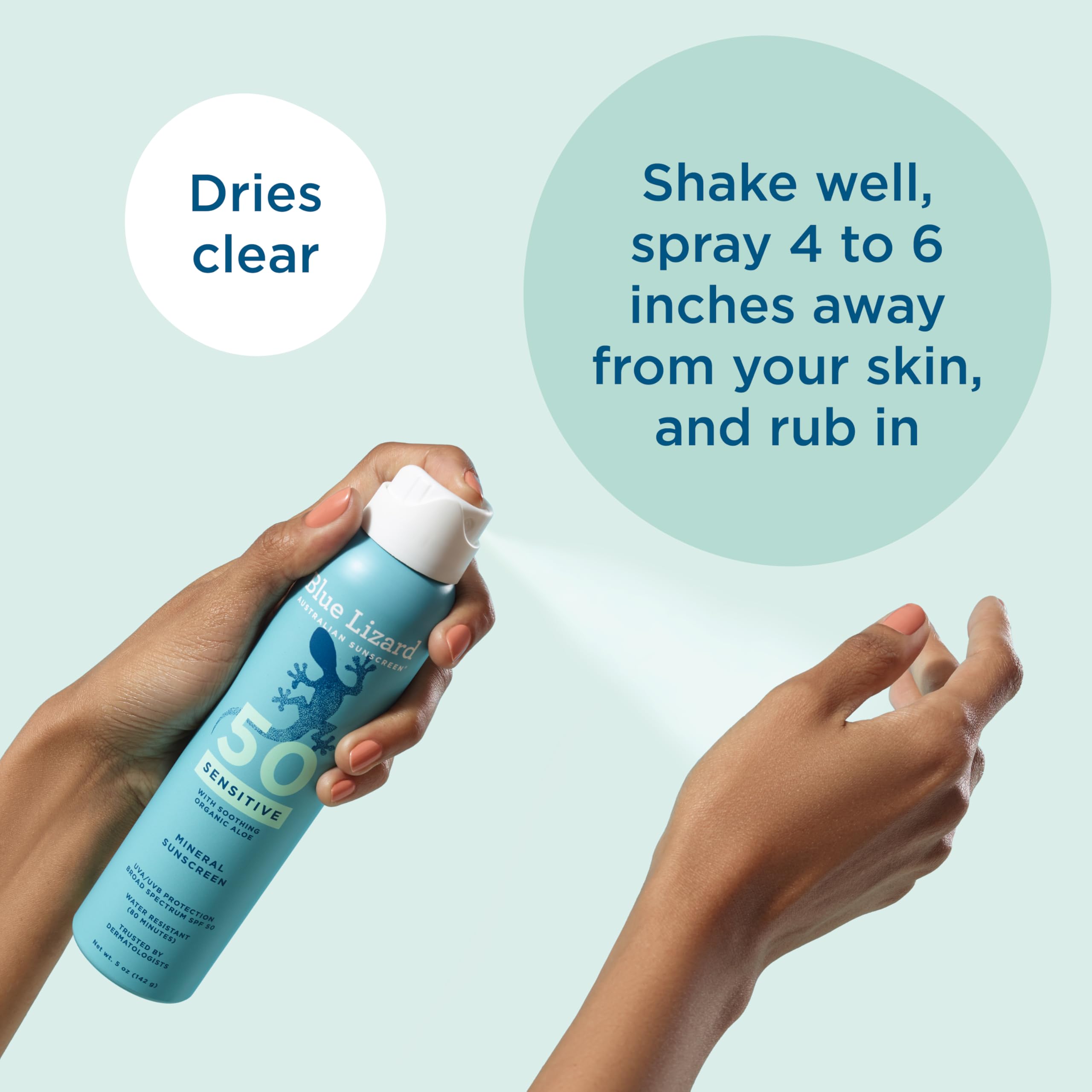 BLUE LIZARD Sport Mineral Sunscreen Spray SPF 50+, Dermatologist-Recommended Brand, Broad-Spectrum UVA/UVB Protection, Water-Resistant, Zinc Oxide Formula, Vegan, 5 fl oz