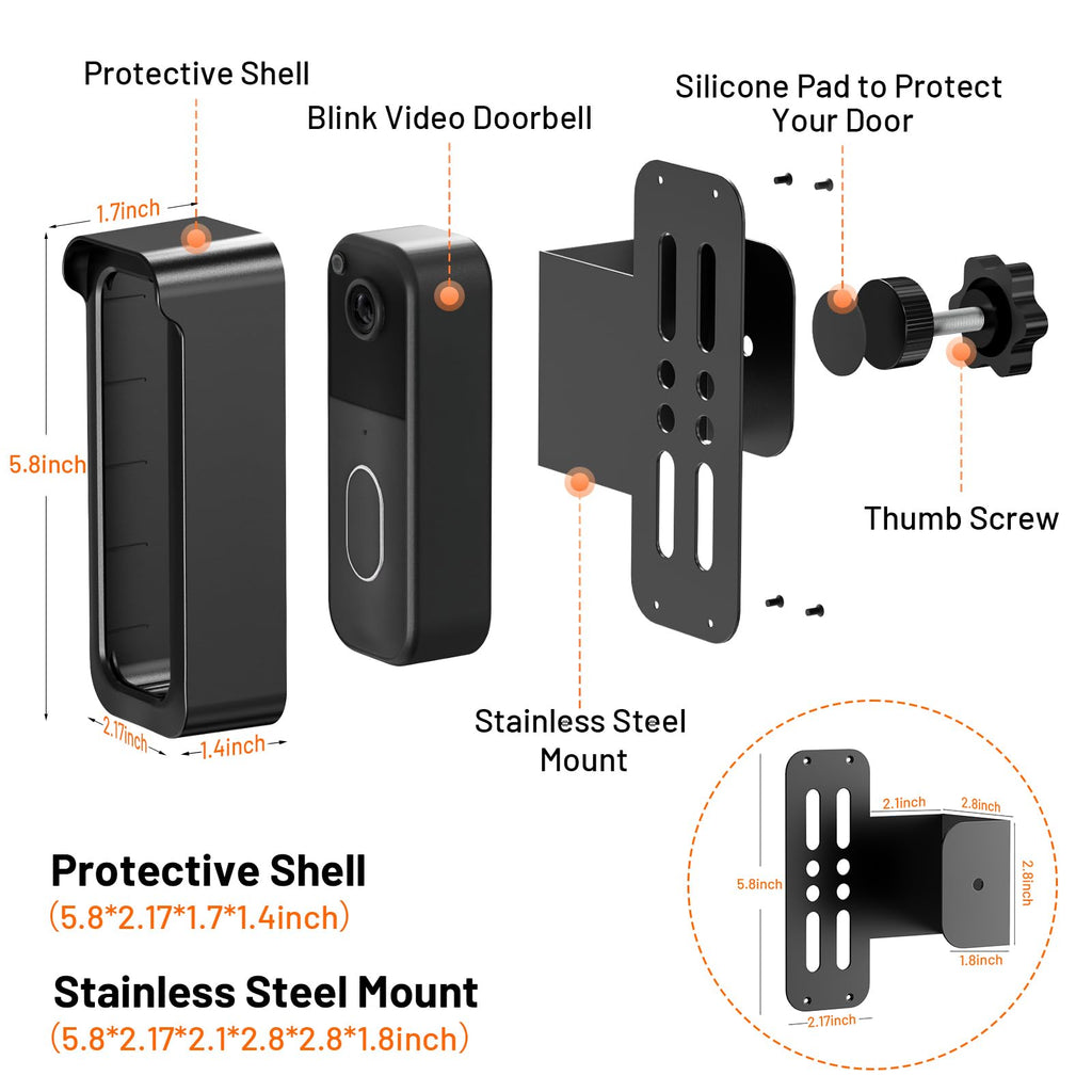 Blink Doorbell Mount, 2nd Gen Anti-Theft Blink Doorbell Camera Mount | For Blink Video Doorbell 1st & 2nd Gen, No Block Sensor & Night Vision, Doorbell Camera Mount Bracket with Rain Cover