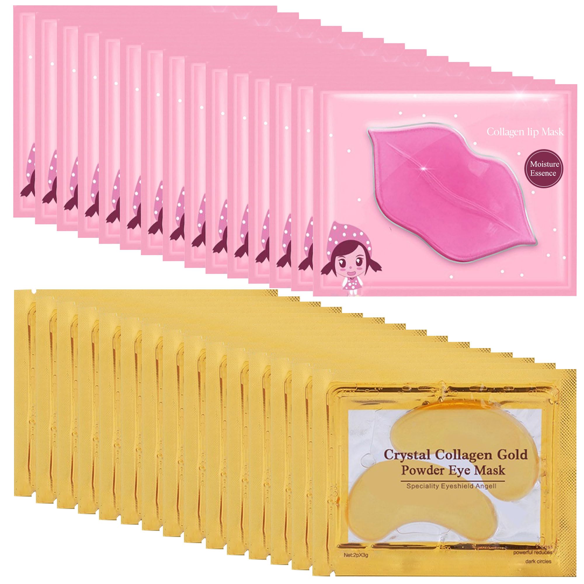 Lip Mask & Eye Mask - 30PCS Under Eye Patches Skincare for Puffy Eyes Bags Reducing Dark Circles,Collagen Hydrating Moisturizing Smoothing Gel Pads for Fade Fine Lines Anti-Aging Wrinkles Pink