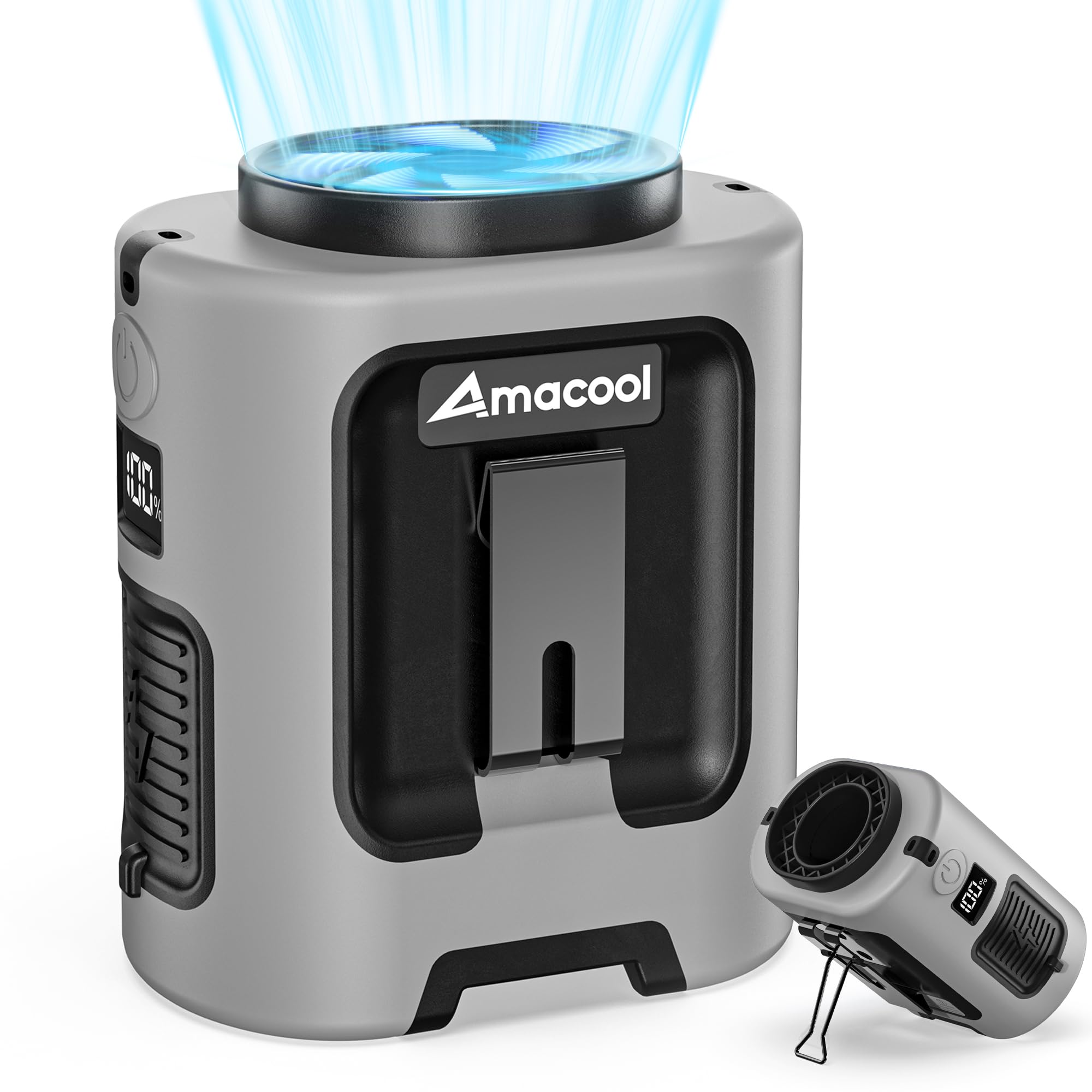 AMACOOL Portable Waist Fan Clip On, MAX 40H Work Time, 10000mAh Rechargeable Wearable Shirt Fan with Light, 16000RPM Powerful 5 Speed Belt Fans Personal Cooling Fans for Outdoor Jobsite Camping Travel