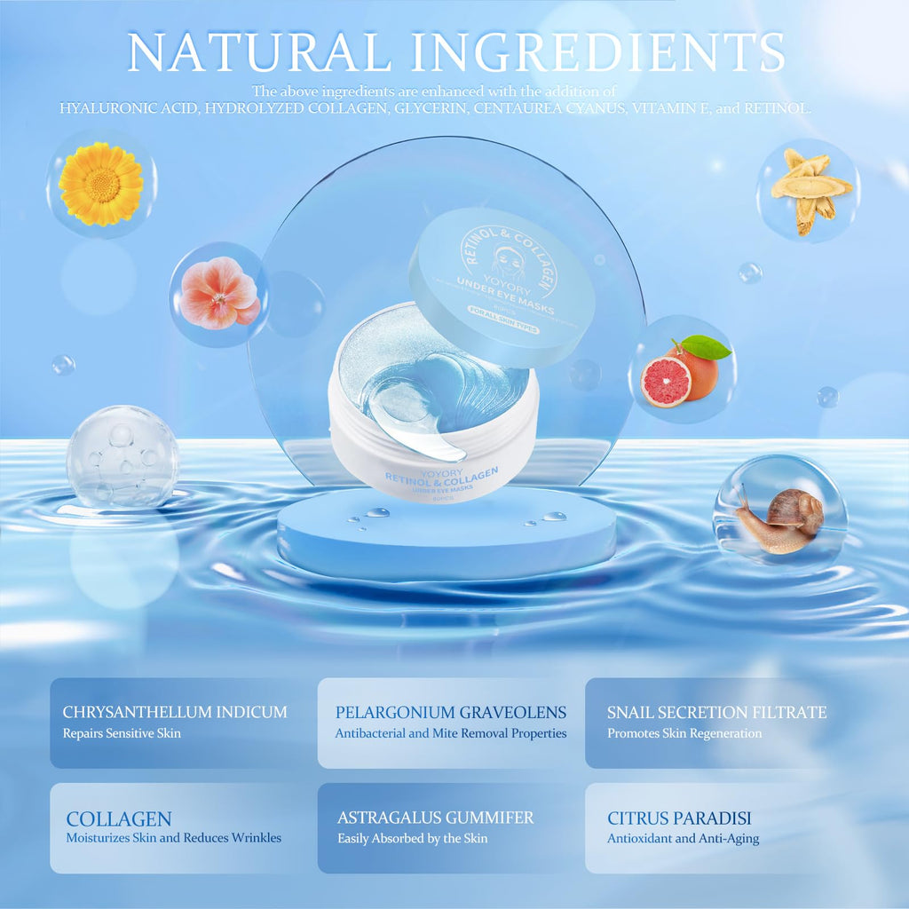 Under Eye Patches Masks with Collagen and Hyaluronic Acid, Moisturizing Eye Gel Pads for Tired-Looking Eyes, Refreshing Skincare Eye Masks for Daily Use, 60 Pcs