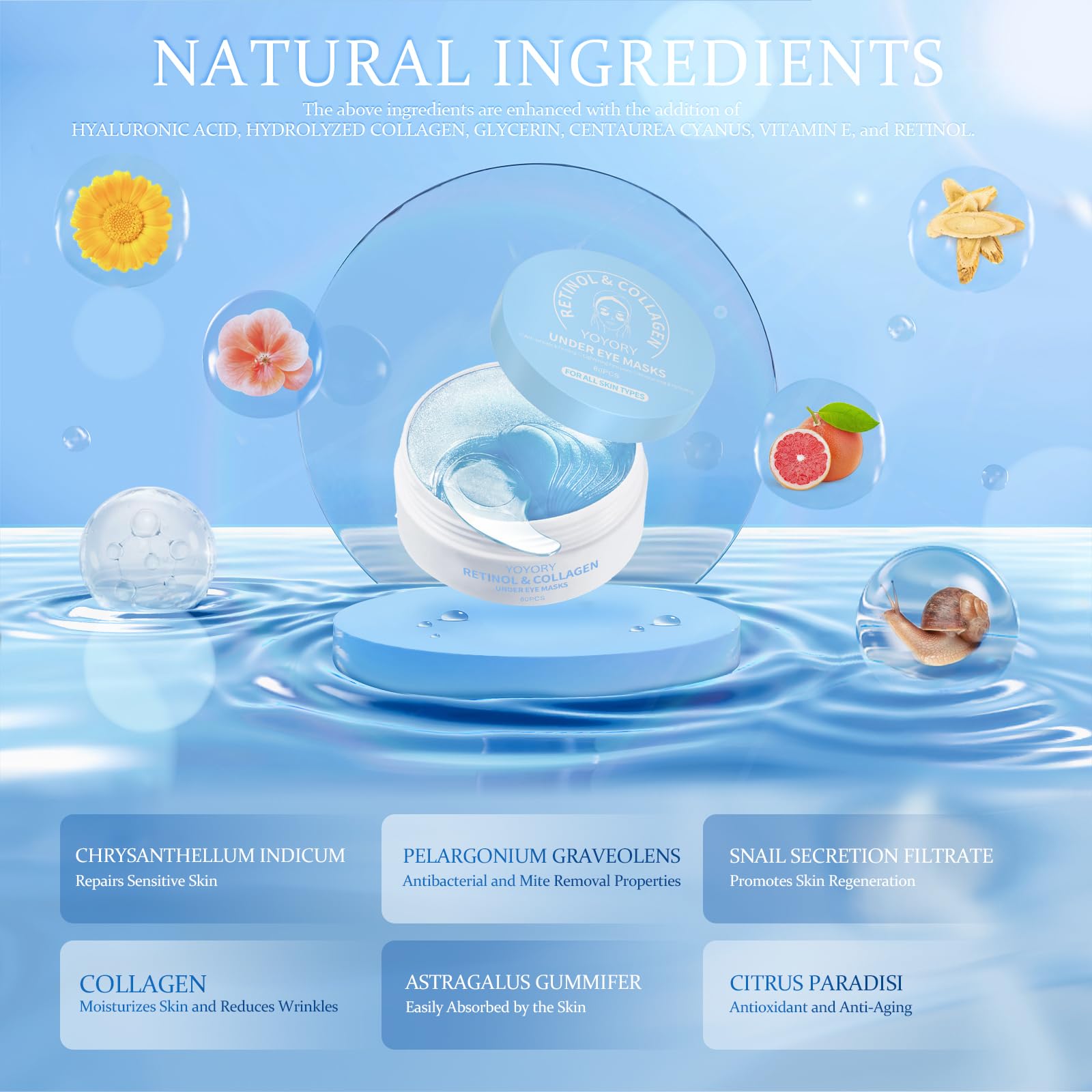Under Eye Patches Masks with Collagen and Hyaluronic Acid, Moisturizing Eye Gel Pads for Tired-Looking Eyes, Refreshing Skincare Eye Masks for Daily Use, 60 Pcs