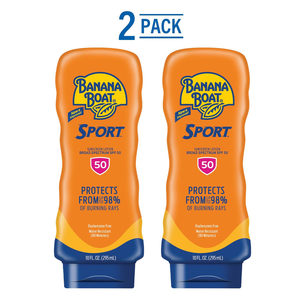 Banana Boat Sport Sunscreen Lotion, SPF 50, 10 Oz Each, Twin Pack | HIGH-PERFORMANCE SUNSCREEN with a non-greasy feel and won't clog pores