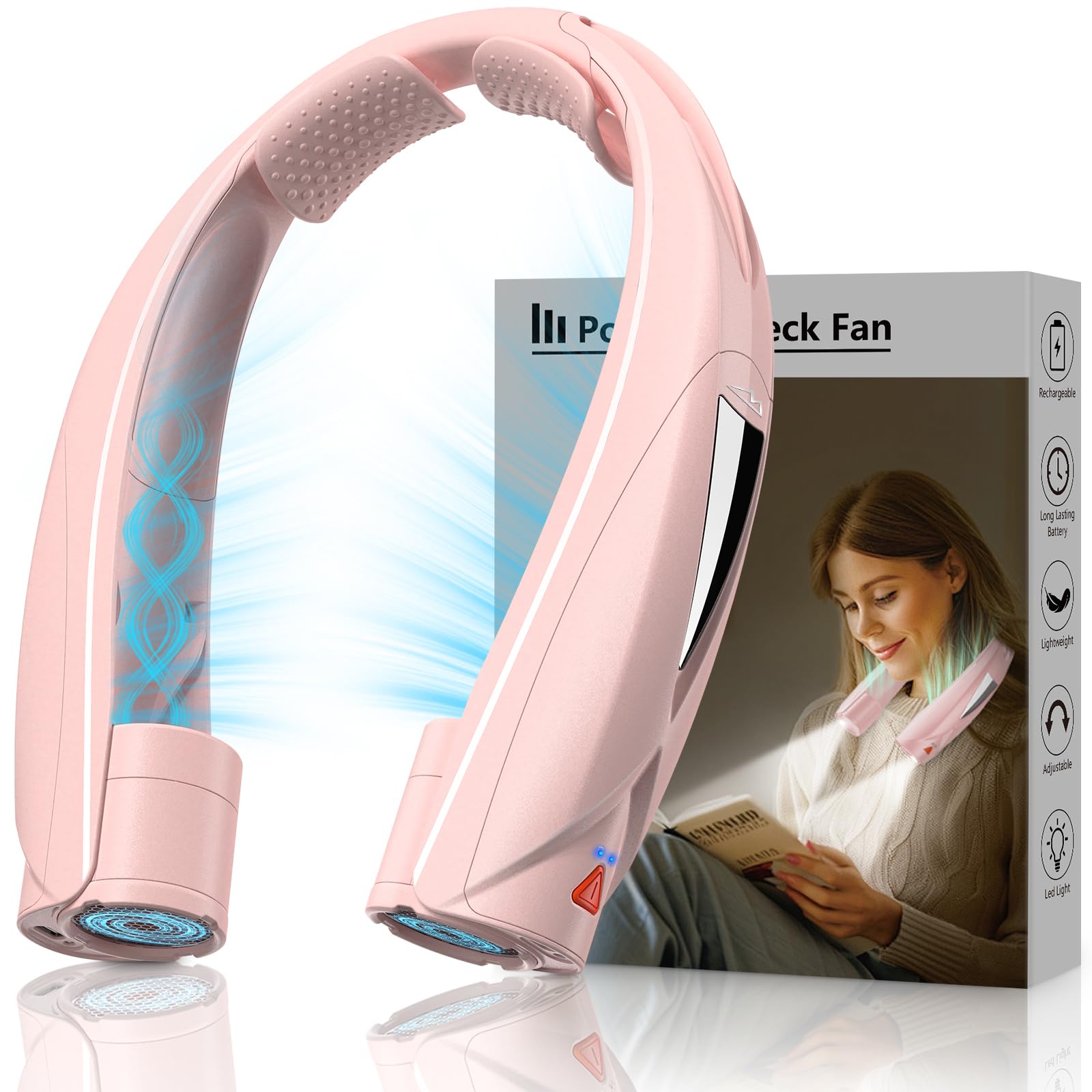 Laimiod Neck Fan - Portable Neck Fan with LED Book Light, 6-20h Long Battery Life, 6 Speeds Adjustable, USB-C Rechargeable, Hands-Free Wearable Fan, Cooling Personal Fan Gifts for Men Women Dad Mom | Comfortable Silicone Made, 6-20 Hours Long Lasting, 6 A