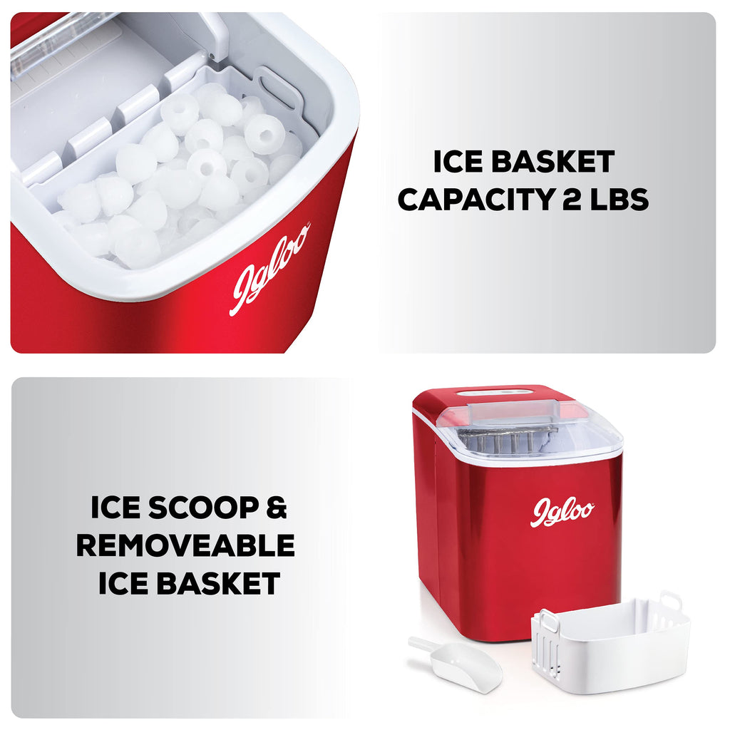 Igloo Automatic Self-Cleaning Portable Electric Countertop Ice Maker Machine with Handle, 26 Pounds in 24 Hours, 9 Ice Cubes Ready in 7 Minutes, with Ice Scoop and Basket