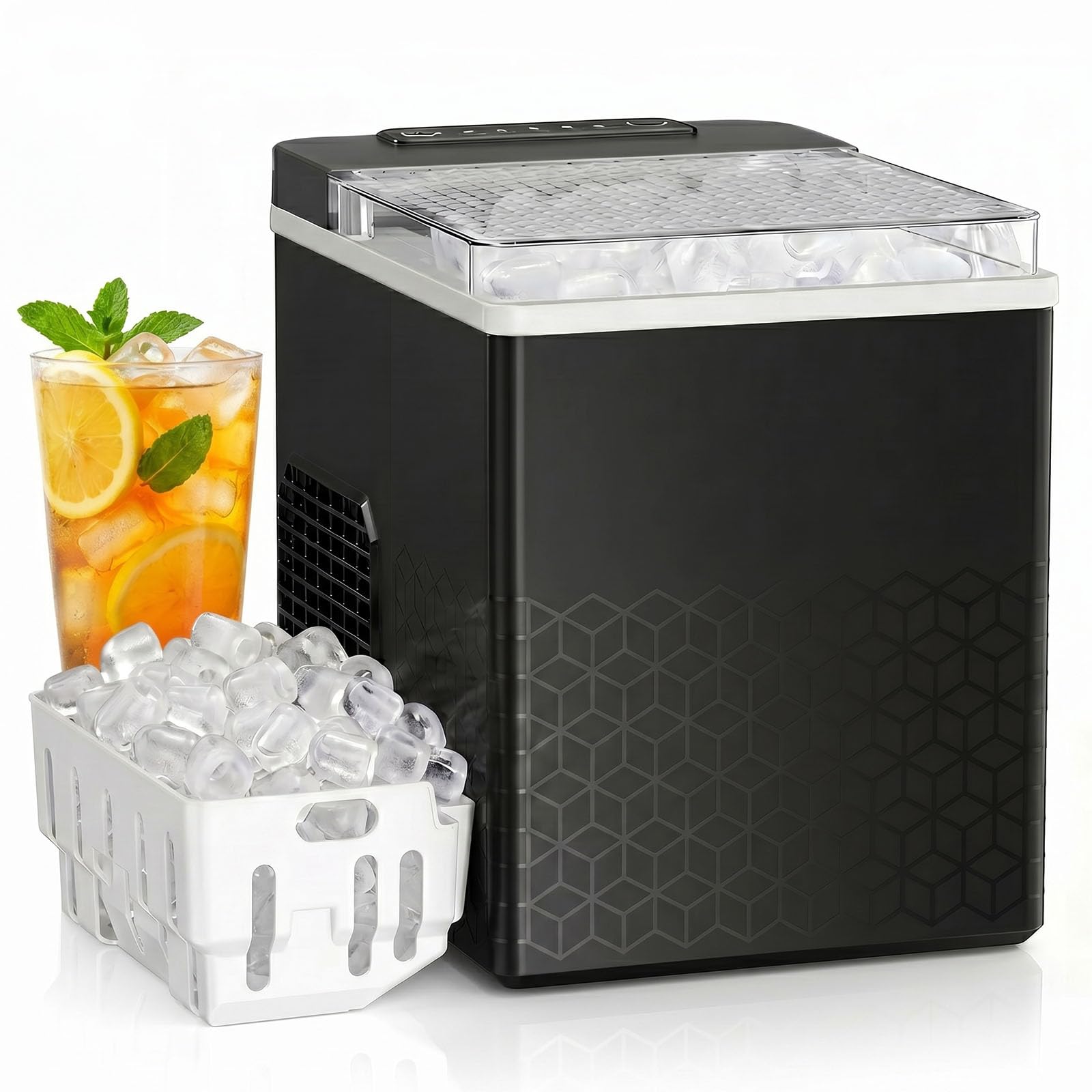 Antarctic Star Ice Maker Countertop, Portable Ice Machine with Carry Handle, 26Lbs Per Day, 9 Cubes Ready in 6 Mins, Self-Cleaning Ice Makers with Ice Scoop and Basket for Kitchen/Office/Party (Black)