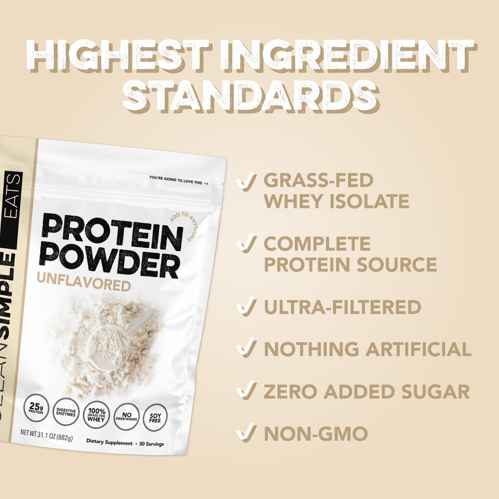 Clean Simple Eats Whey Isolate Protein Powder, Variety Pack, Naturally Sweetened, Zero Added Sugar, 20g 100% GrassFed Protein Powder with Digestive Enzymes, GlutenFree, Non GMO, 10 Single Serve Pack