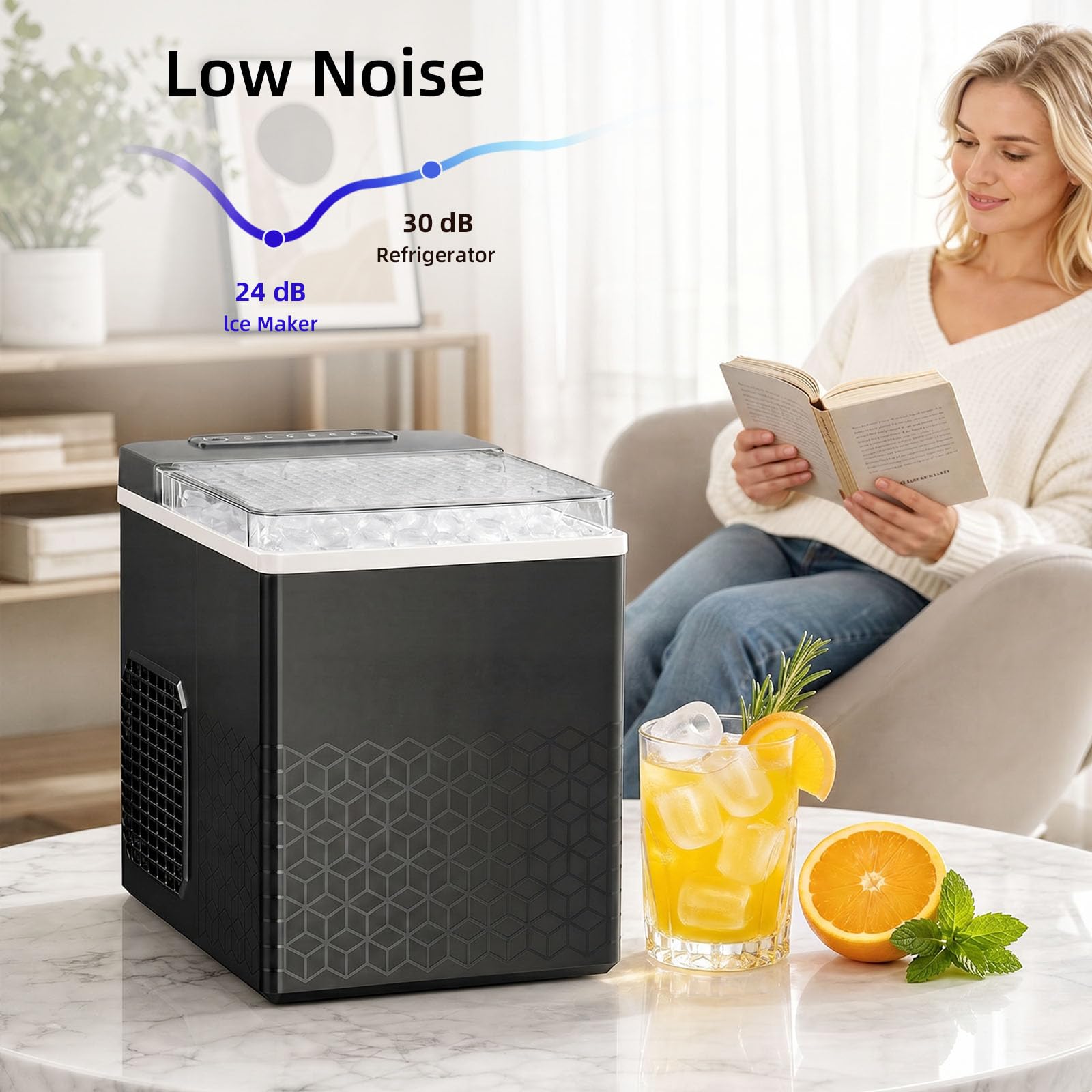 Antarctic Star Ice Maker Countertop, Portable Ice Machine with Carry Handle, 26Lbs Per Day, 9 Cubes Ready in 6 Mins, Self-Cleaning Ice Makers with Ice Scoop and Basket for Kitchen/Office/Party (Black)