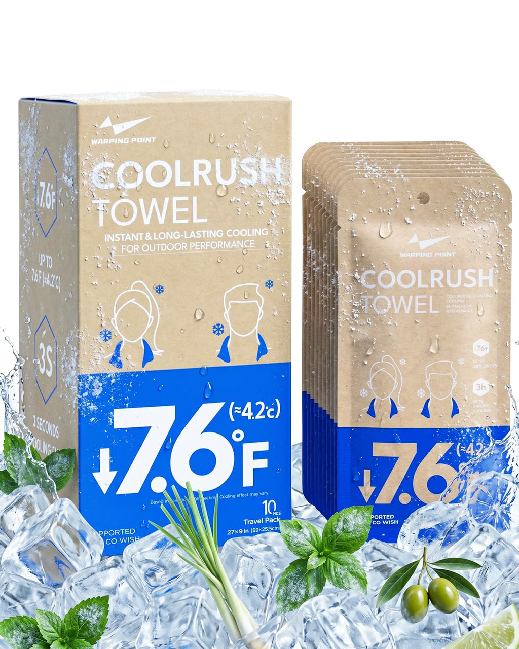 CoolRush Towel for Body–10 Pack Individually Wrapped Cooling Wipes | Instant Cooling Neck Wrap, Alcohol-Free Sweat Cooling Towel for Adults | Reusable, Travel, Gym, Music Festival, Camping Essentials