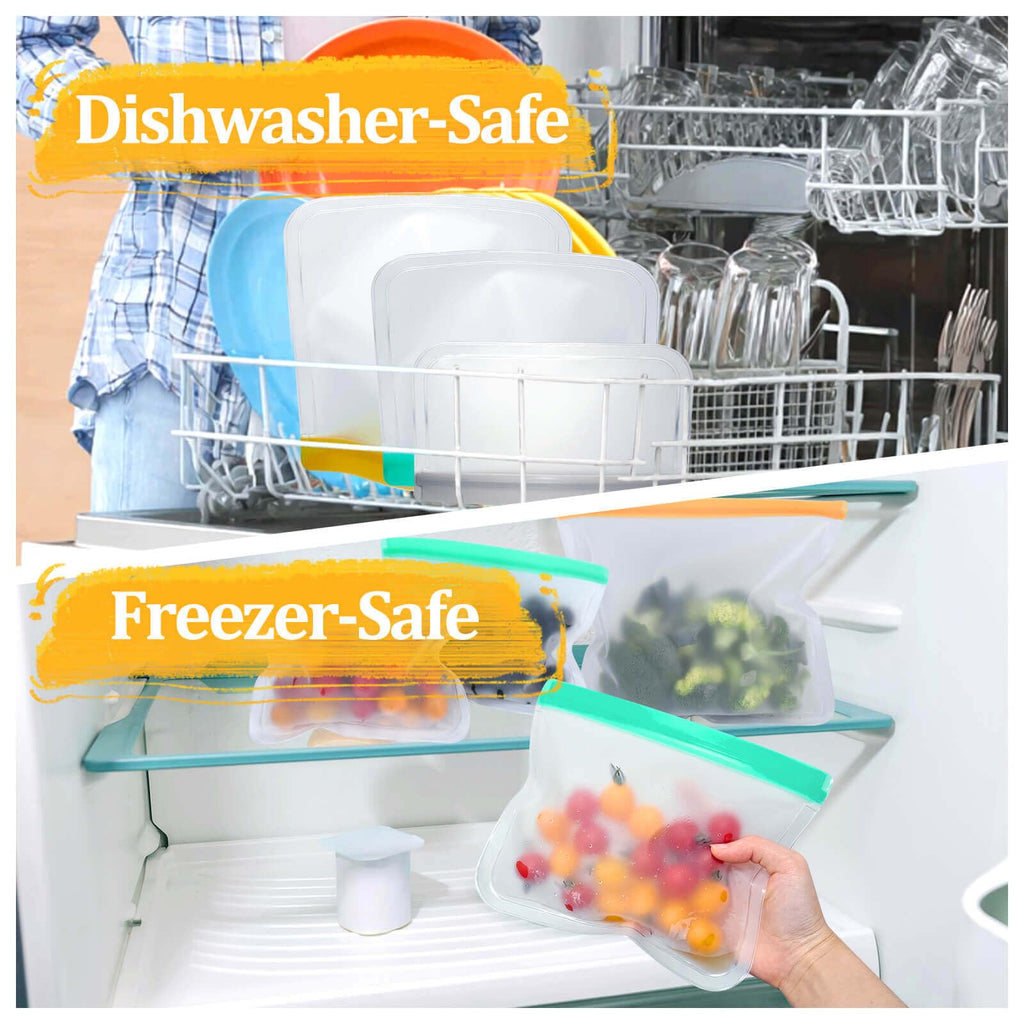 Reusable Silicone Freezer Bags, 12 Pack Leakproof Food Storage Bags Dishwasher Safe, Silicone Snack Bags Food Storage Containers for Meal Prep Containers, Salad Fruit, Vegetables, Home Organization