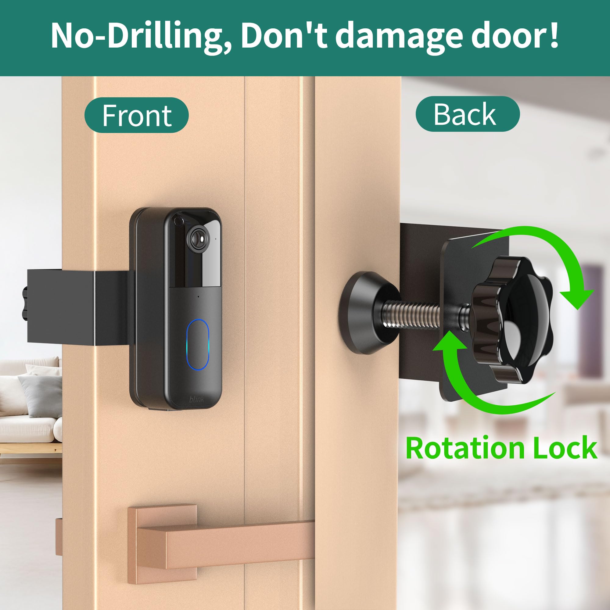 HomeMount Blink Doorbell Camera Mount No Drill for Blink Video Doorbell (1st/2nd), Anti Theft Doorbell Mount, Renter-Friendly No-Damage Blink Video Doorbell Mount for Inward Opening Doors