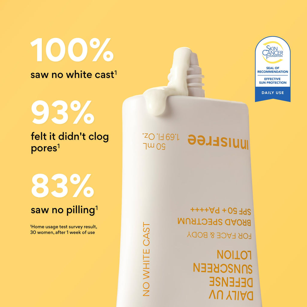 innisfree Daily UV Defense SPF 50+ PA++++ Korean Face & Body Sunscreen, Broad Spectrum, Invisible Finish, No White Cast, Lightweight, Hydrating