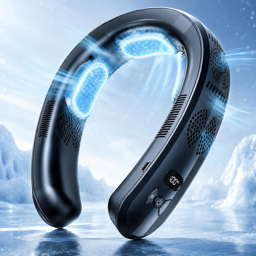 Portable Neck Air Conditioner Fan, 2026 Wearable Neck Cooler with 3 Cooling Plates, 6000mAh Rechargeable Bladeless Neck Fan, 3D Airflow Quiet Personal Fan for Travel Sports Work Outdoor