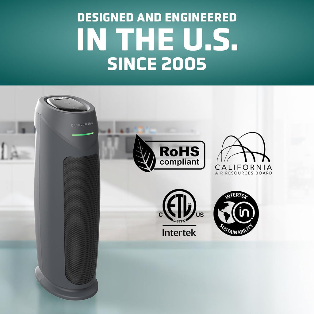GermGuardian HEPA Indoor Large Room Air Purifier for Home - Pet Dander, Dust, Pollen, Smoke, and Odors in Bedroom, Office, and Kitchen - Air Quality Monitor and UV-C Light Combo - Gray