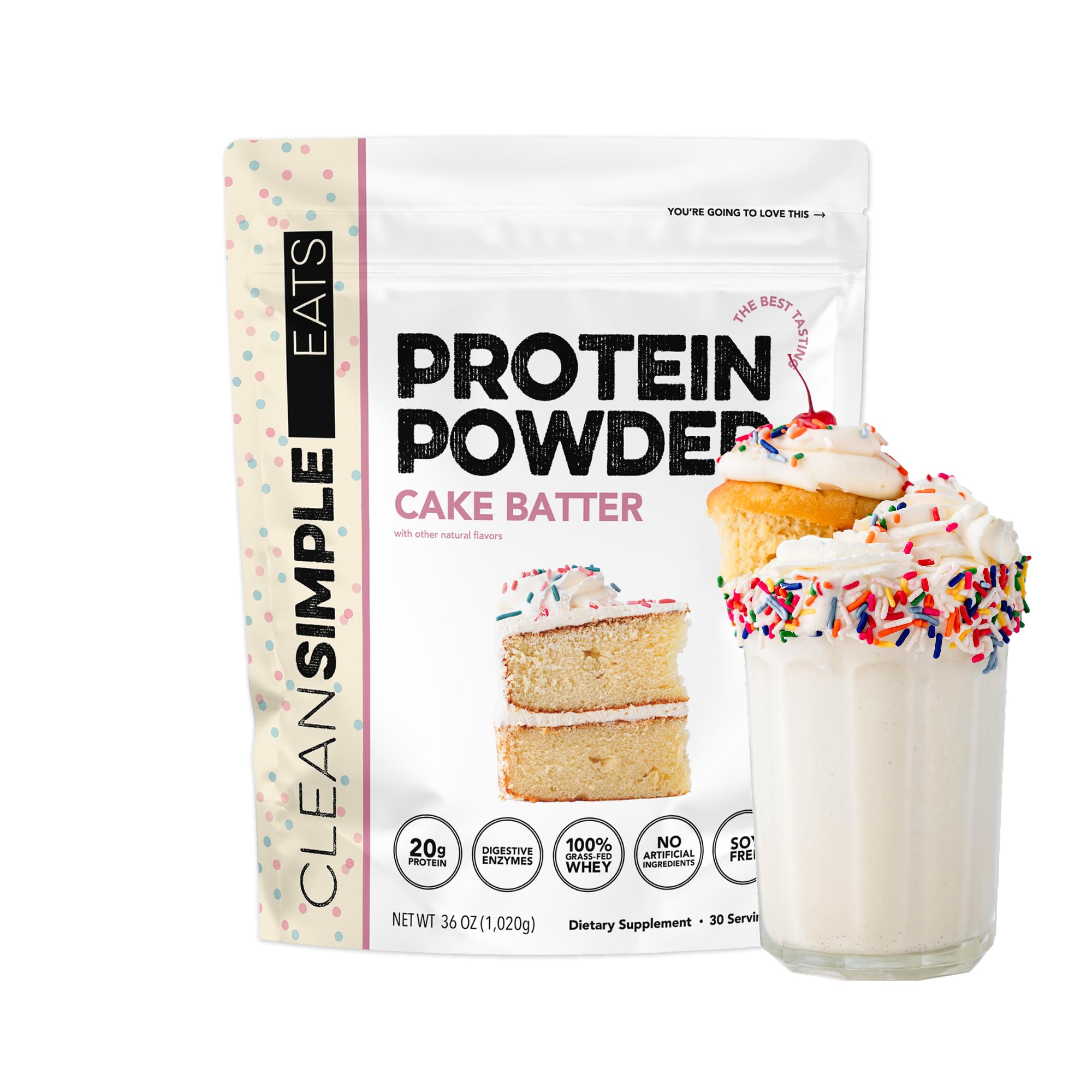 Clean Simple Eats Whey Isolate Protein Powder, Variety Pack, Naturally Sweetened, Zero Added Sugar, 20g 100% GrassFed Protein Powder with Digestive Enzymes, GlutenFree, Non GMO, 10 Single Serve Pack