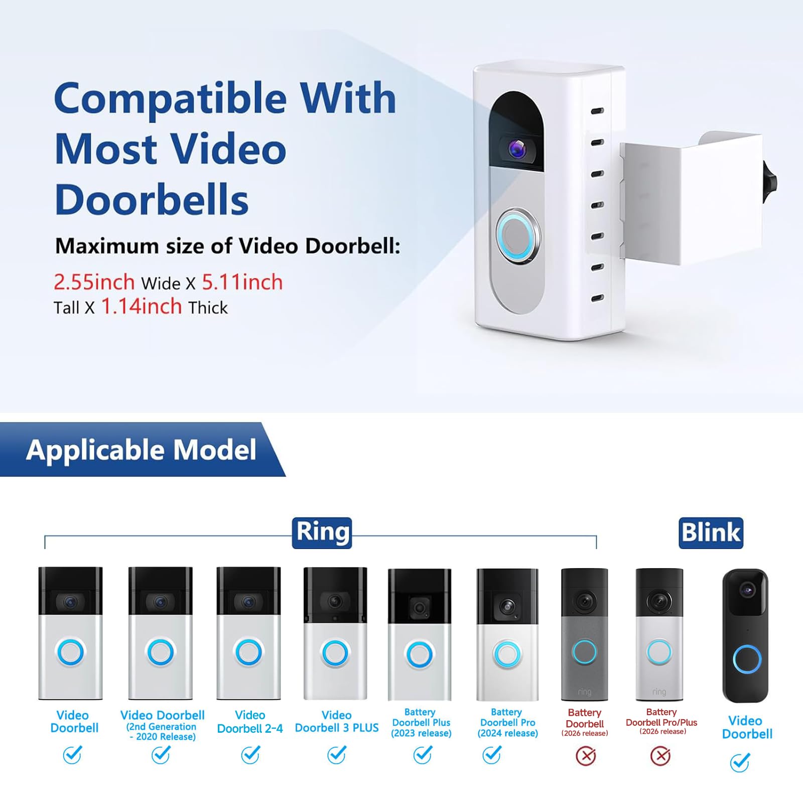 KIMILAR Anti-Theft Video Doorbell Mount Compatible with Ring/Blink Wireless Video Doorbell, Adjustable Mounting Bracket Accessories for Houses, Apartments, Businesses, Not for Blink 2nd Gen