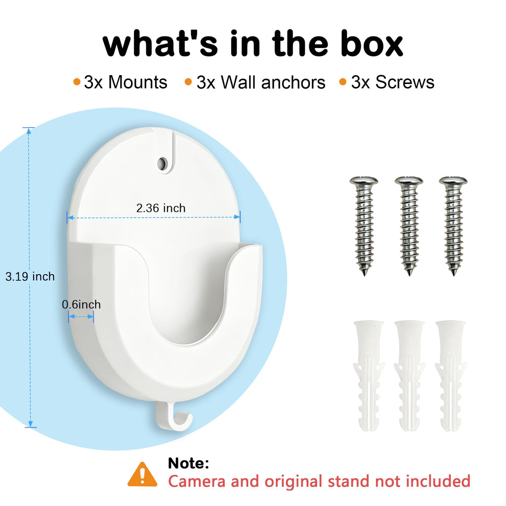 3 Pack Ring Indoor Cam Wall Mount Bracket, No Drill No Screws Strong Adhesive Blink Camera Wall Mount for Ring Indoor Cam, Indoor Cam Plus, Blink Outdoor 4, Outdoor 2K+, Mini, Mini 2K+ -White