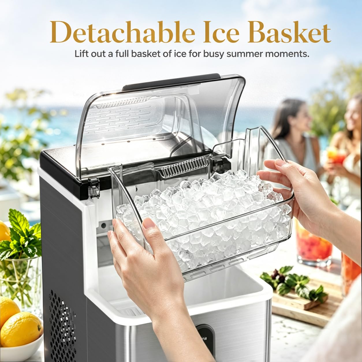 Kismile Nugget Ice Makers Countertop,35Lbs/24H,Portable Sonic Ice Machine with Self-Cleaning,One-Click Operation for Home/Office(Stainless Steels Silver)