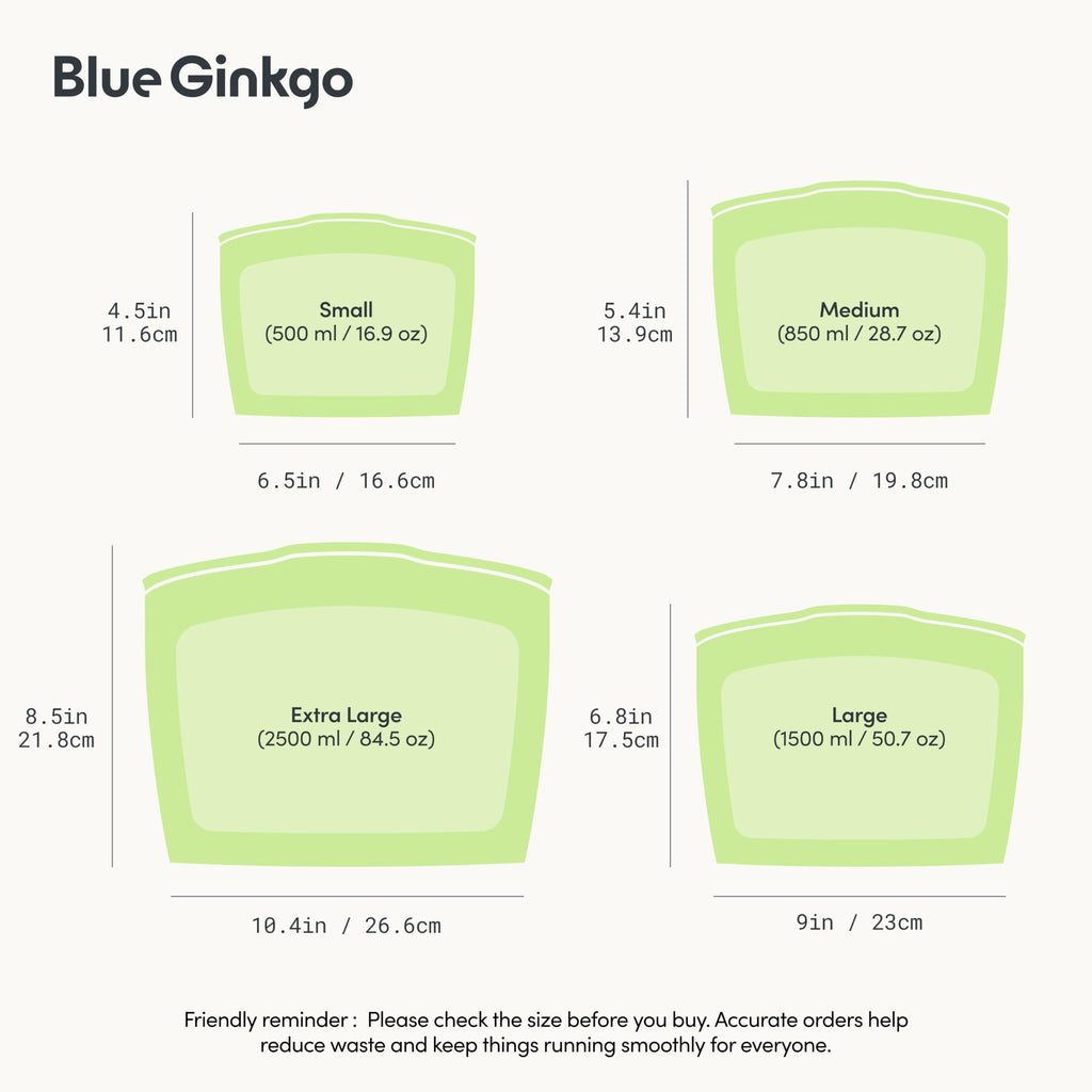 Blue Ginkgo Reusable Silicone Storage Bags – 4-Pack | Korean-Made Stand Up Food, Freezer Bags - Pumkin Yellow