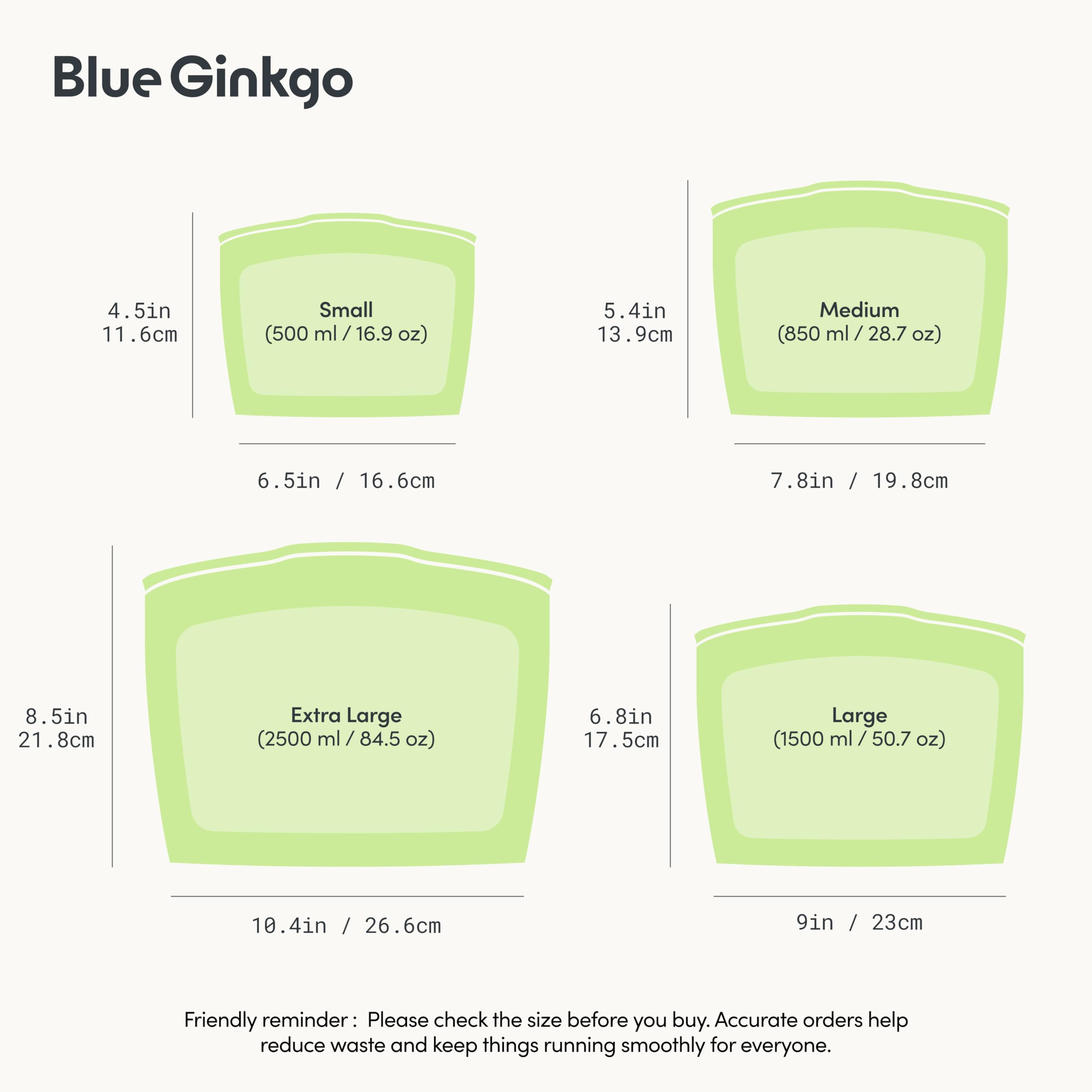 Blue Ginkgo Reusable Silicone Storage Bags – 4-Pack | Korean-Made Stand Up Food, Freezer Bags - Pumkin Yellow