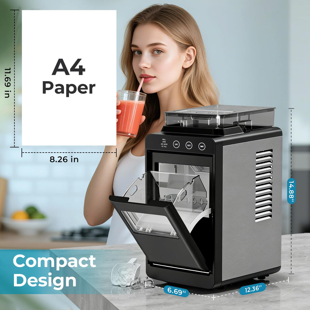 Antarctic Star Countertop Ice Maker, 26lbs/24H Ice Machine, Self-Cleaning Portable Ice Maker with 1.1lb Storage, 8 Bullet Ice in 6 Mins, Compact Ice Maker for Home/Office/Outdoor, Black