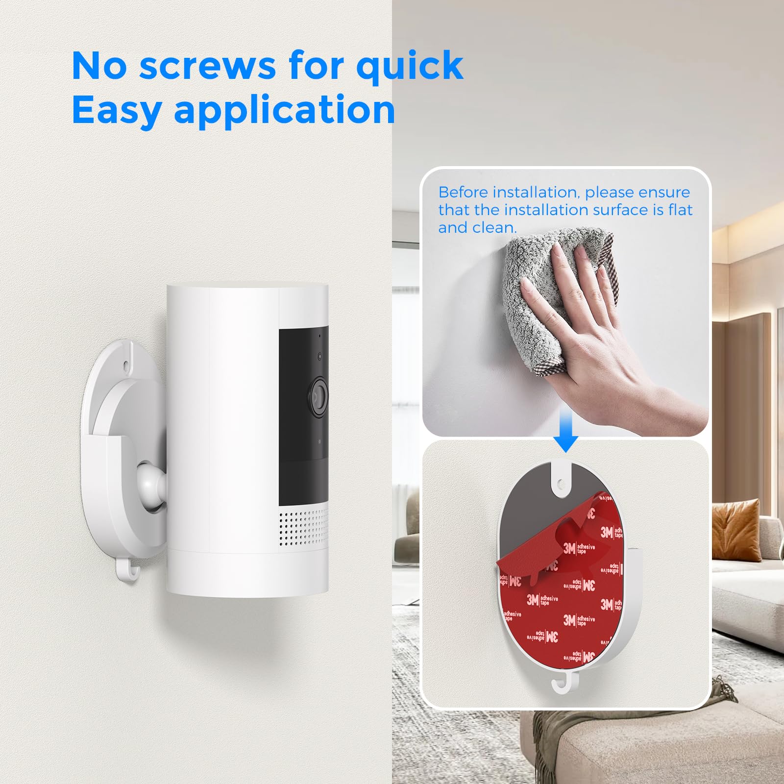 No Drill Mount Compatible with Blink/Ring/Wyze Camera,Fixing Bracket with Strong Self-Adhesive Tape Fits for Ring Indoor Cam(1st/2nd Gen),RingStick Up Cam,Blink Camera 4/3,BlinkMini 2K+