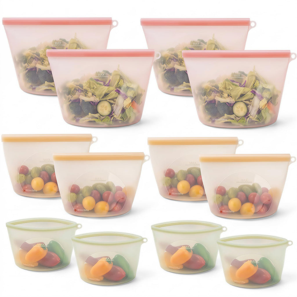Extra Large Reusable Silicone Food Storage Bags 4 Pack, 0.8 Gallon/3000ml, 100% Silicone Stand-Up Wide-Open Zip-Lock Reusable Bags for Large Items, Microwave Freezer Oven Dishwasher Safe, Translucent
