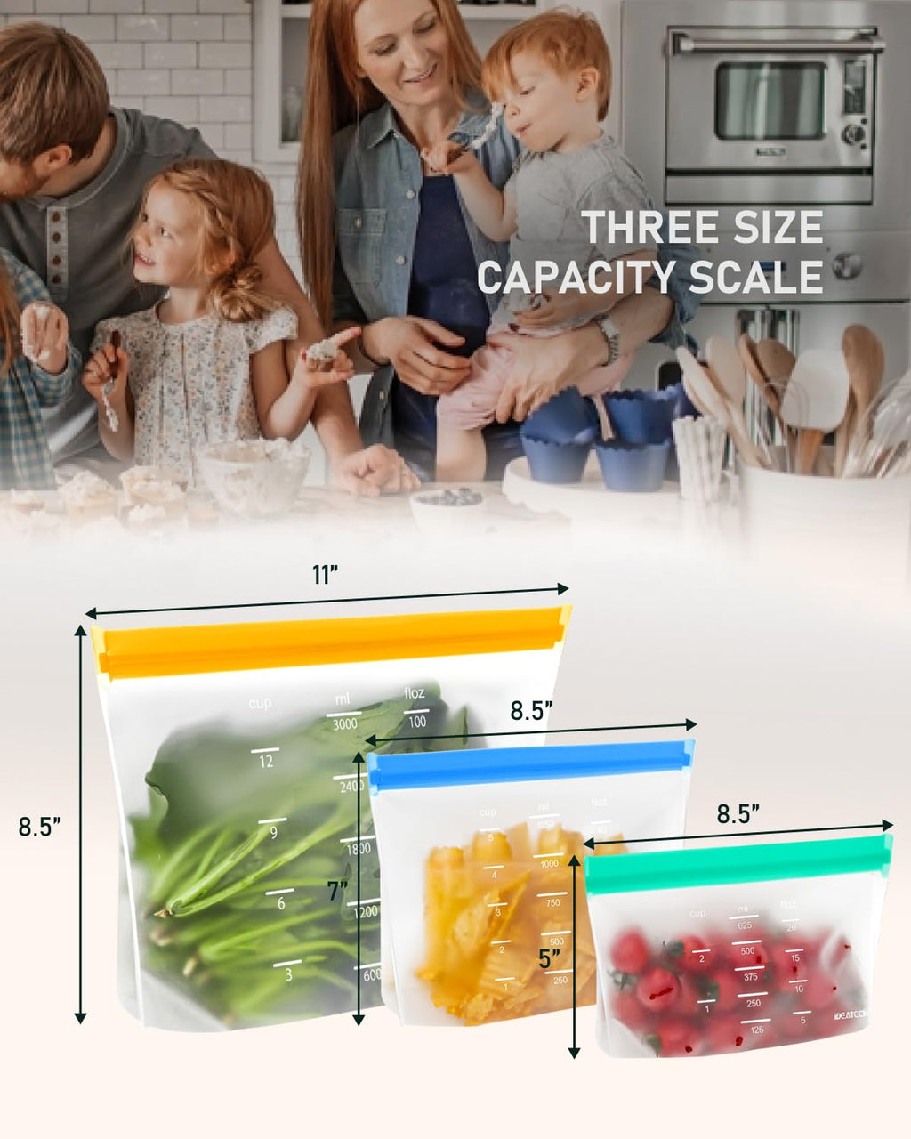 IDEATECH 24Pack Reusable Food Storage Bags, Reusable Freezer Bags | Leakproof, Dishwasher Safe, Stand-Up, BPA-Free Food Grade, 24Pack Assorted Set for Meal Prep, Freezer Storage & Family Use