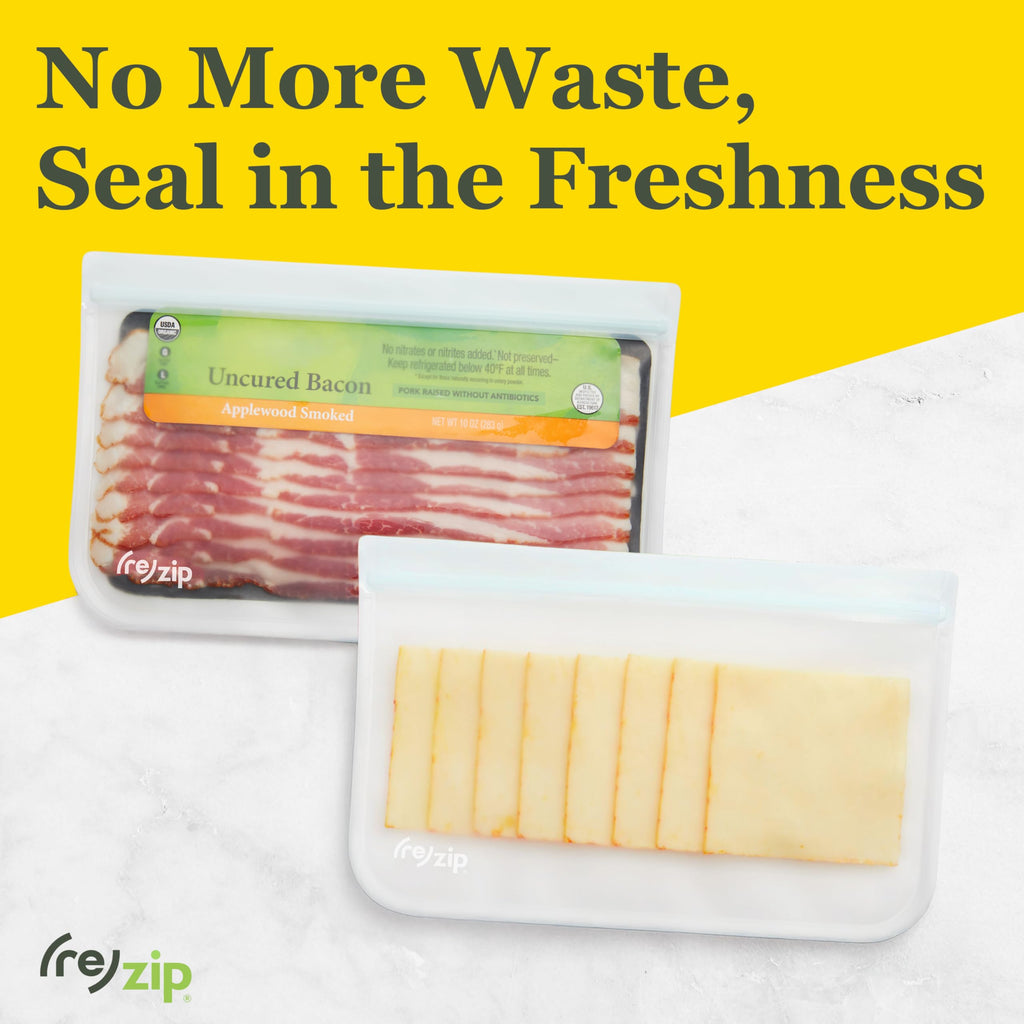 (re) zip Gallon Reusable Storage Bags, BPA-Free, Leakproof, Food-Grade 100% Food-Safe PEVA, for Food Storage and Freezer Use, Holds 16 cups | 128 fl oz, 4-Pack (Clear)