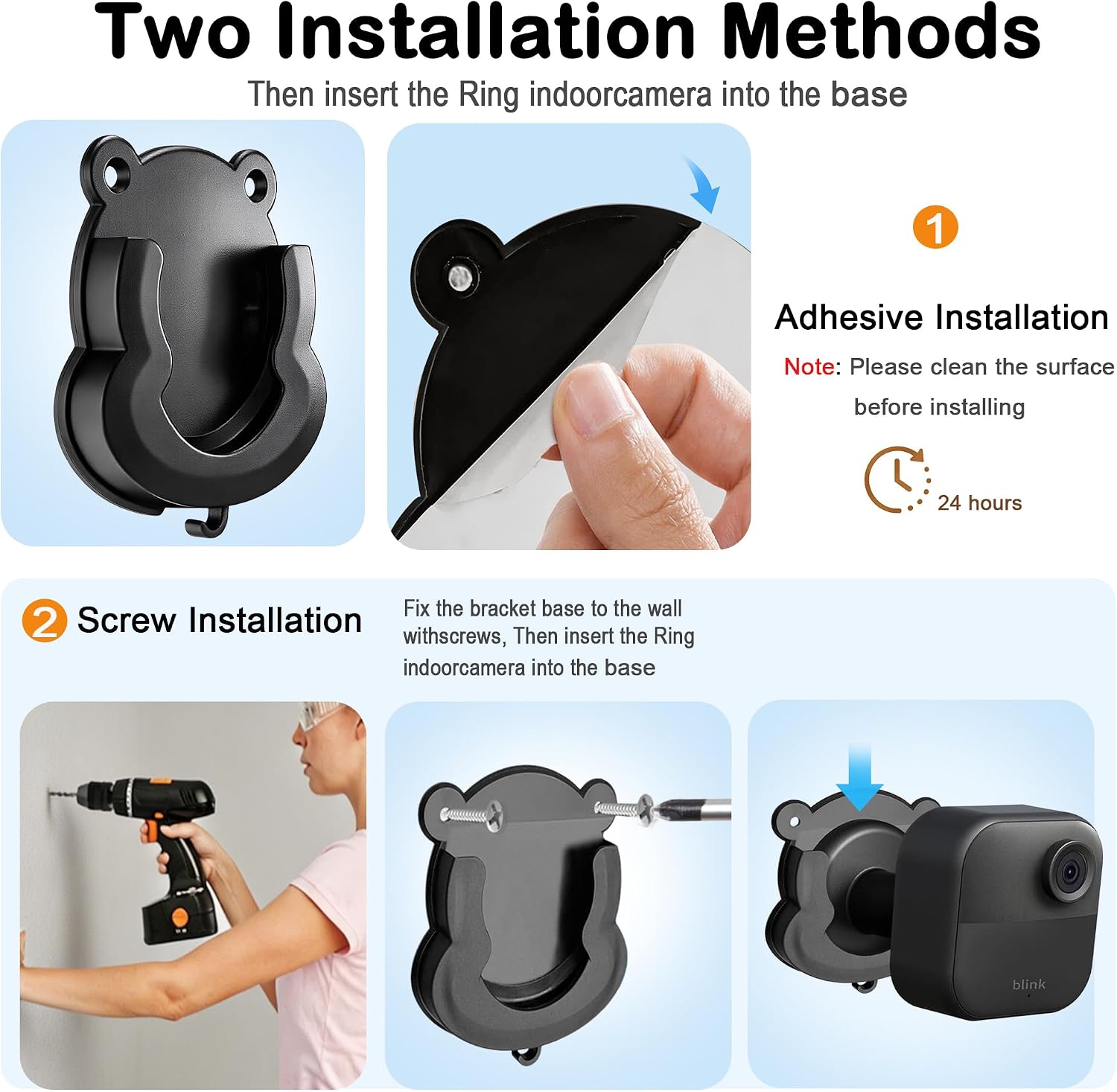 3 Pack Blink Camera No Drill No Screws Wall Mount Bracket, Strong Adhesive Wall Mount for Blink Outdoor 4, Outdoor 2K+, Mini, Mini 2K+, Ring Indoor Cam-Black