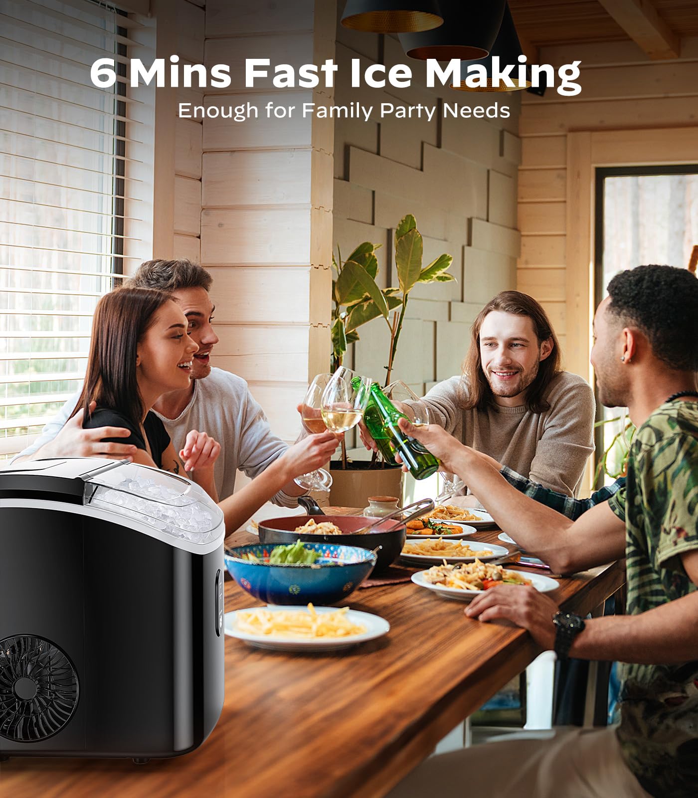 Silonn Countertop Ice Maker with 2.5L Expandable Ice Basket, 26.5lbs/24H, 9 Cubes in 6 Mins, 2 Ice Sizes, Self-Cleaning & LED Touch Control for Home Kitchen Office
