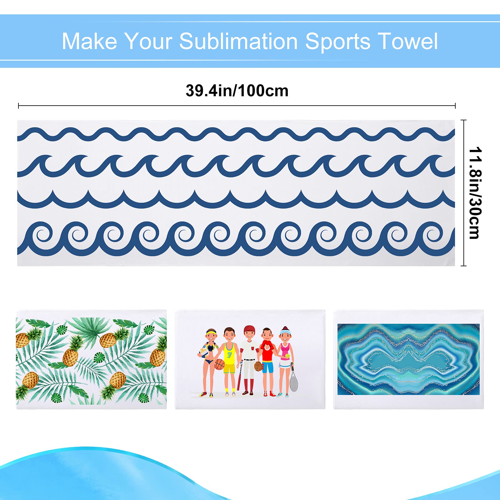 BBTO 6 Count Sublimation Cooling Towels Bulk for Sports 40"x12" White Golf Sweat Gym Towel Ice Breathable Soft Chilly Microfiber Sweat Rags for Neck Face Body Hot Weather Workout Sports
