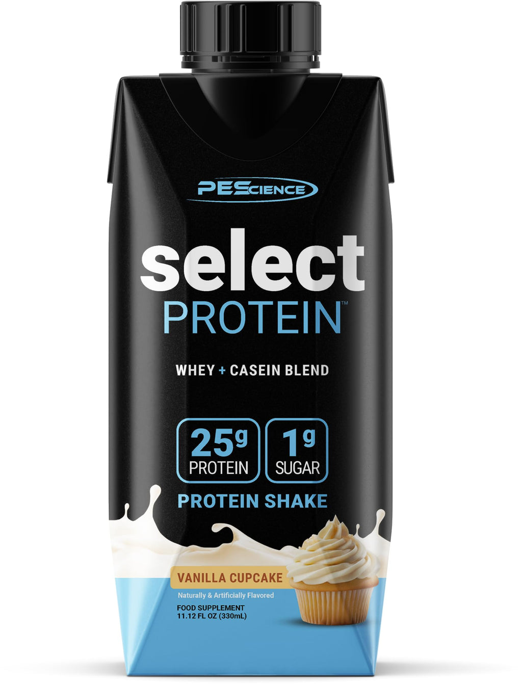 PEScience Select Protein Shake RTD, 25g Whey and Casein Blend, High Protein Drink, Gluten Free, Keto Friendly, 0g Sugar, Low Carb Ready to Drink Meal Replacement, Chocolate Truffle - Pack of 4