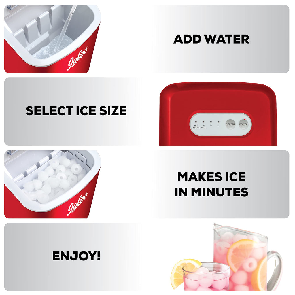 Igloo Automatic Self-Cleaning Portable Electric Countertop Ice Maker Machine with Handle, 26 Pounds in 24 Hours, 9 Ice Cubes Ready in 7 Minutes, with Ice Scoop and Basket