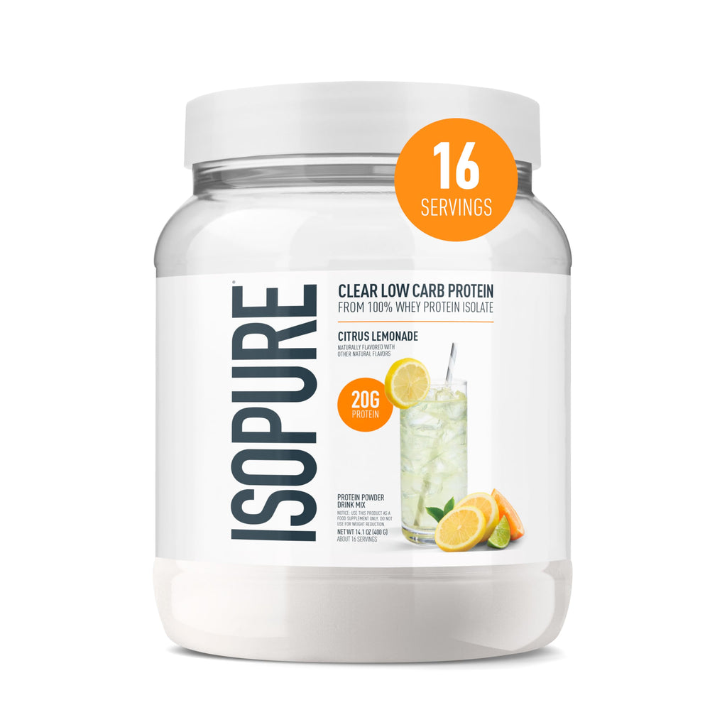 Isopure Clear Whey Isolate Protein Powder, Lactose Free, Gluten Free, Naturally Flavored, Watermelon Lime, 20g Protein Per Serving, 14.1 Oz, 16 Servings (Packaging May Vary)