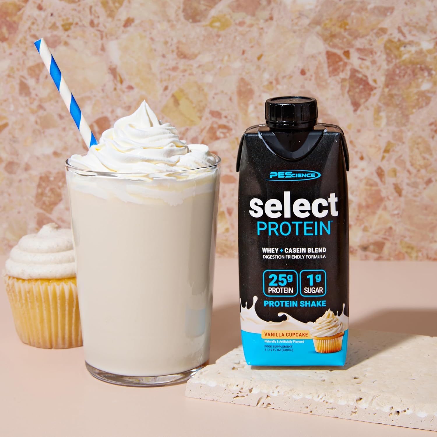 PEScience Select Protein Shake RTD, 25g Whey and Casein Blend, High Protein Drink, Gluten Free, Keto Friendly, 0g Sugar, Low Carb Ready to Drink Meal Replacement, Chocolate Truffle - Pack of 4