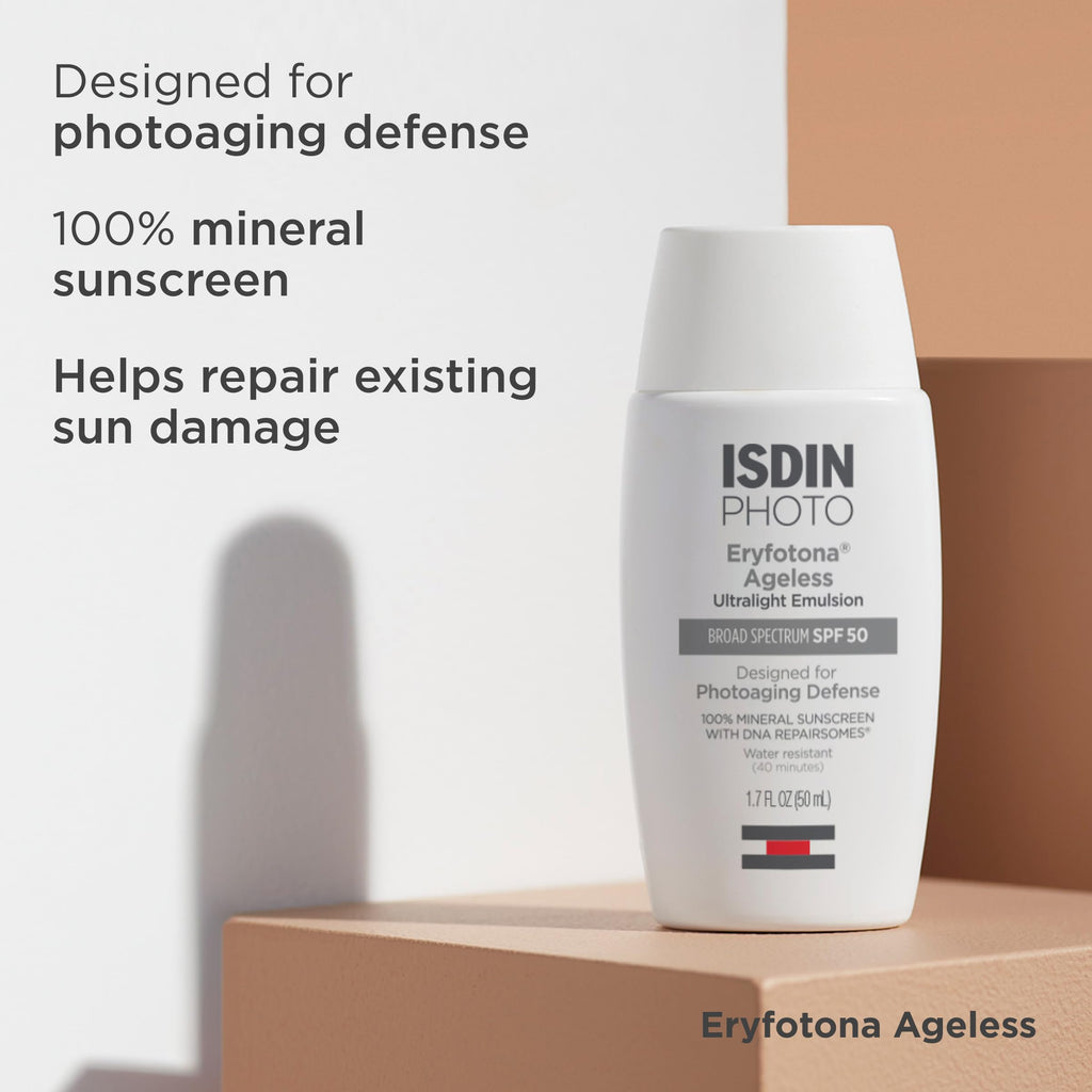 ISDIN Eryfotona Ageless Tinted Mineral Face Sunscreen SPF 50, Zinc Oxide | Anti-Aging, 100% Mineral UV Filters, Ultralight Emulsion, Suitable for Sensitive Skin, Dermatologist Recommended