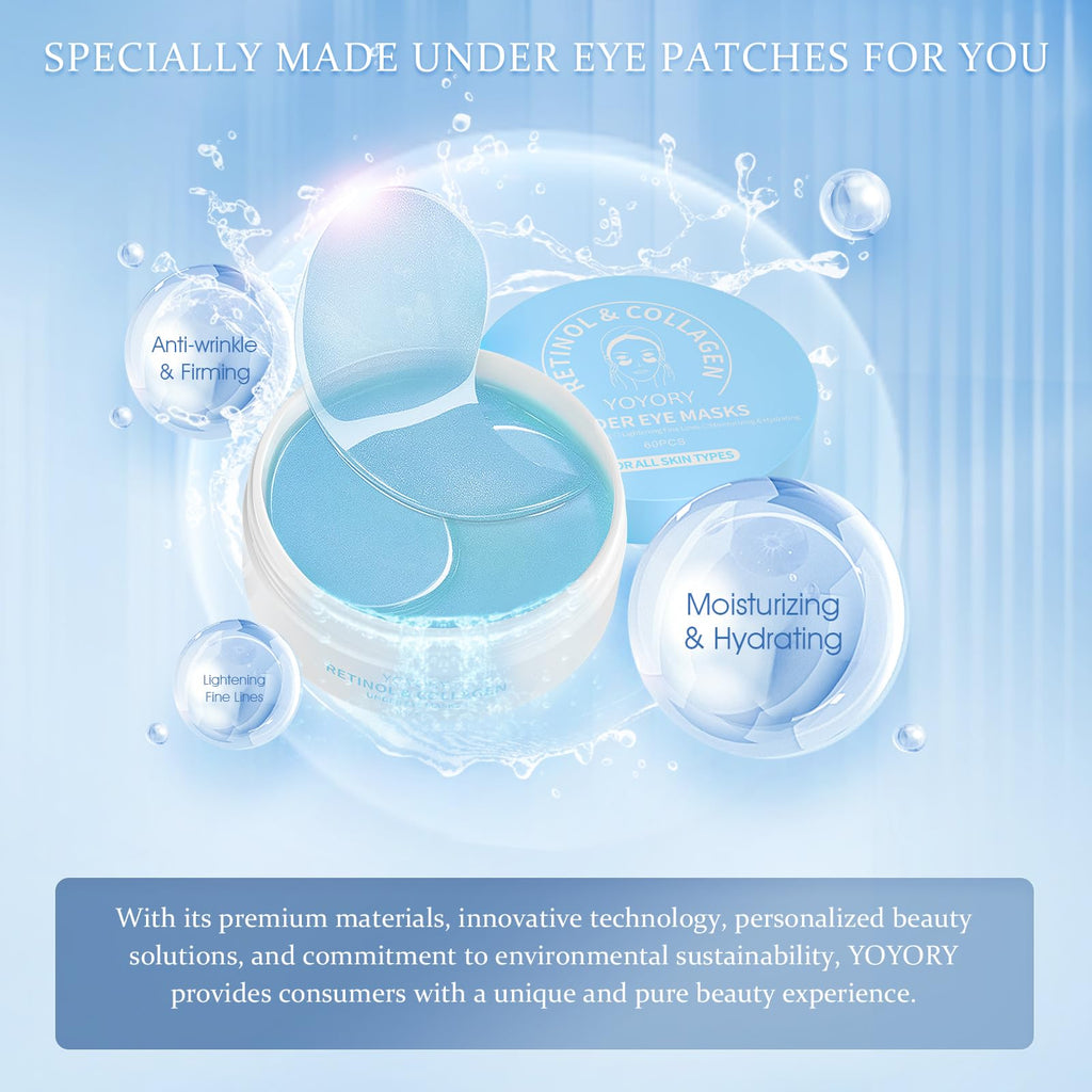 Under Eye Patches Masks with Collagen and Hyaluronic Acid, Moisturizing Eye Gel Pads for Tired-Looking Eyes, Refreshing Skincare Eye Masks for Daily Use, 60 Pcs