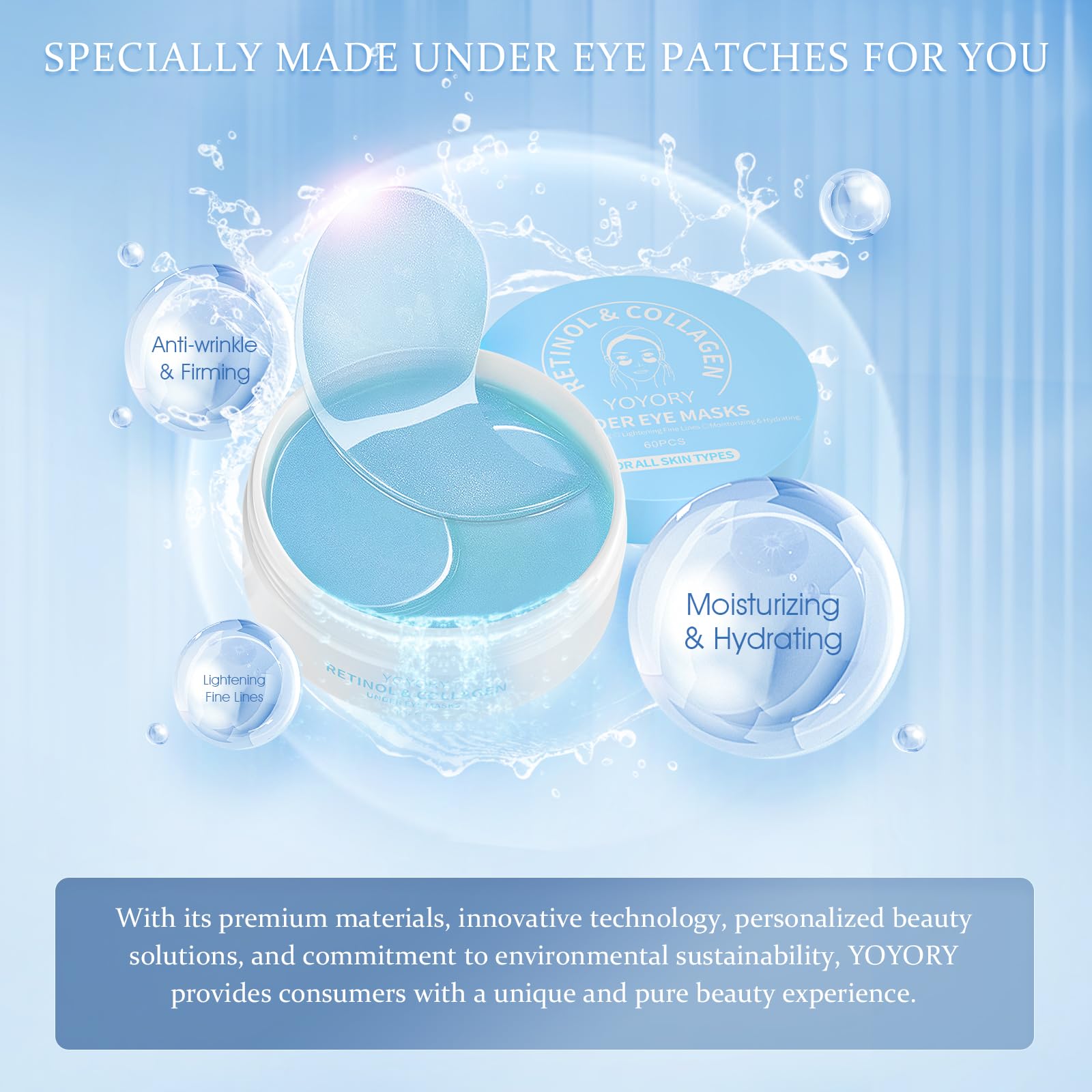Under Eye Patches Masks with Collagen and Hyaluronic Acid, Moisturizing Eye Gel Pads for Tired-Looking Eyes, Refreshing Skincare Eye Masks for Daily Use, 60 Pcs