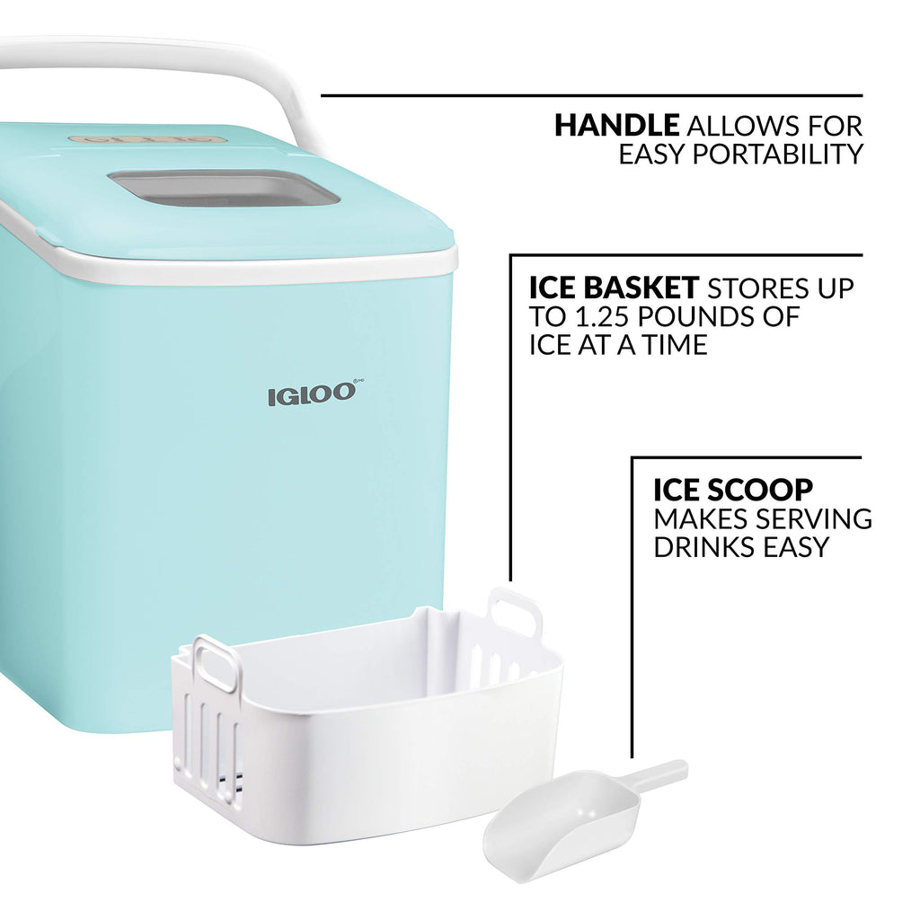 Igloo Automatic Self-Cleaning Portable Electric Countertop Ice Maker Machine with Handle, 26 Pounds in 24 Hours, 9 Ice Cubes Ready in 7 Minutes, with Ice Scoop and Basket