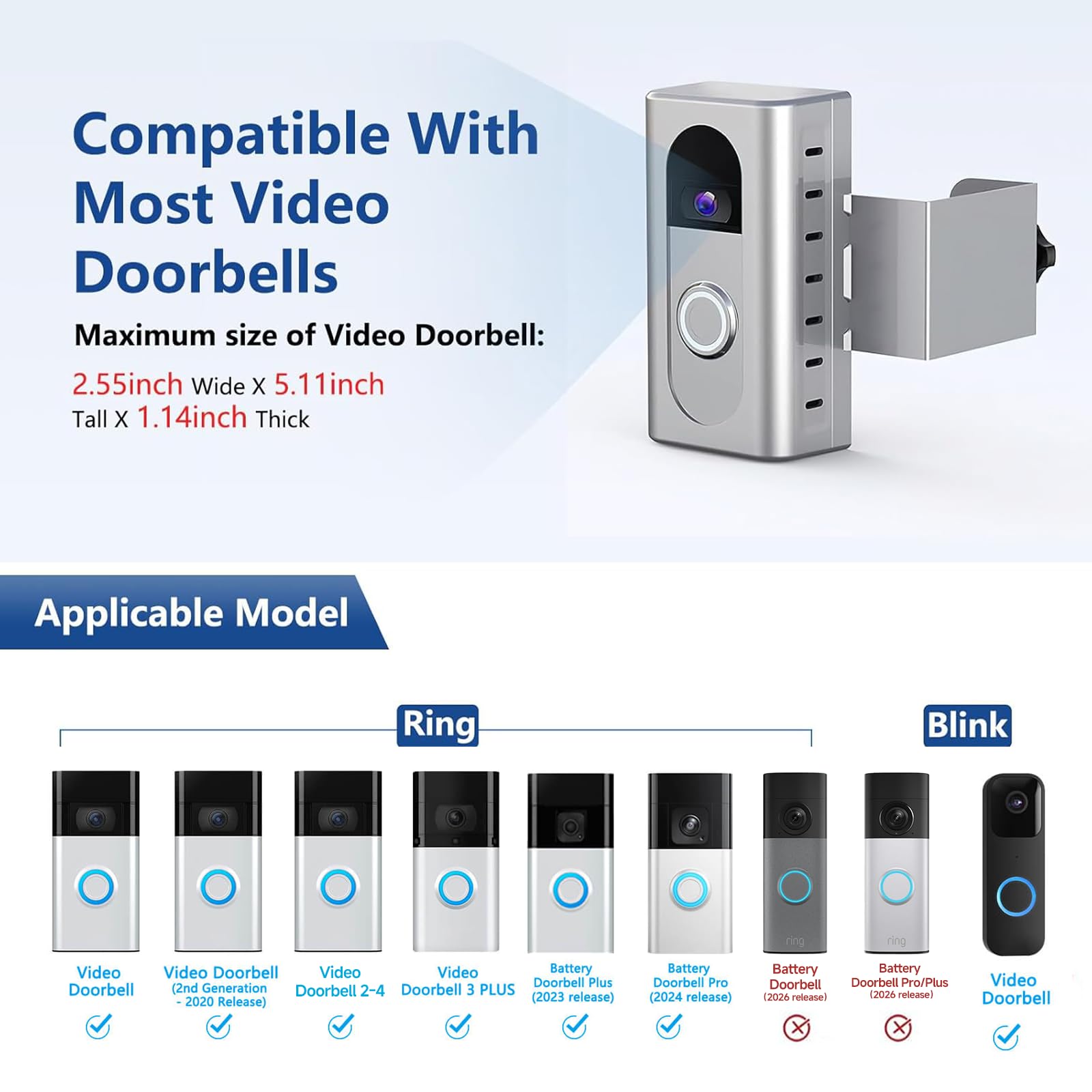 KIMILAR Anti-Theft Video Doorbell Mount Compatible with Ring/Blink Wireless Video Doorbell, Adjustable Mounting Bracket Accessories for Houses, Apartments, Businesses, Not for Blink 2nd Gen