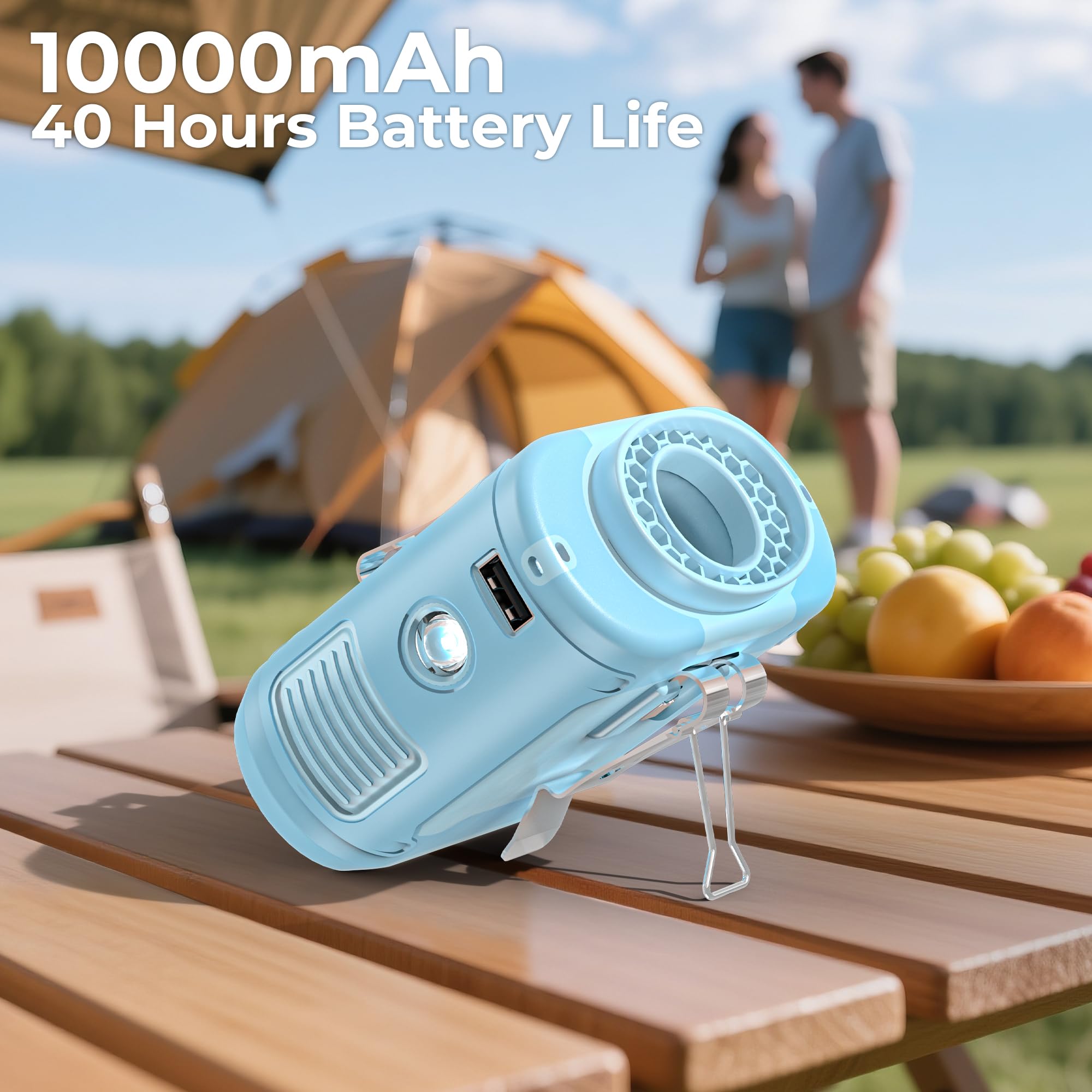 AMACOOL Portable Waist Fan Clip On, MAX 40H Work Time, 10000mAh Rechargeable Wearable Shirt Fan with Light, 16000RPM Powerful 5 Speed Belt Fans Personal Cooling Fans for Outdoor Jobsite Camping Travel