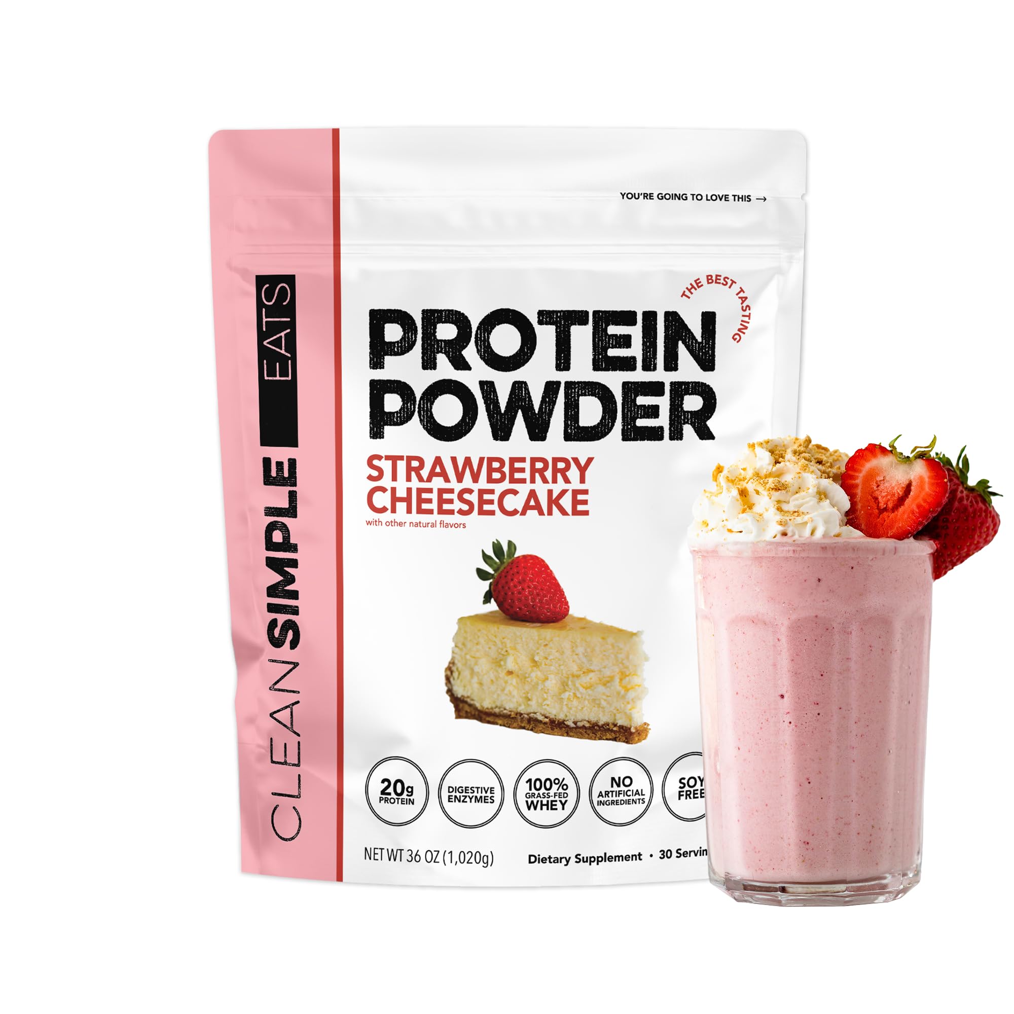 Clean Simple Eats Whey Isolate Protein Powder, Variety Pack, Naturally Sweetened, Zero Added Sugar, 20g 100% GrassFed Protein Powder with Digestive Enzymes, GlutenFree, Non GMO, 10 Single Serve Pack