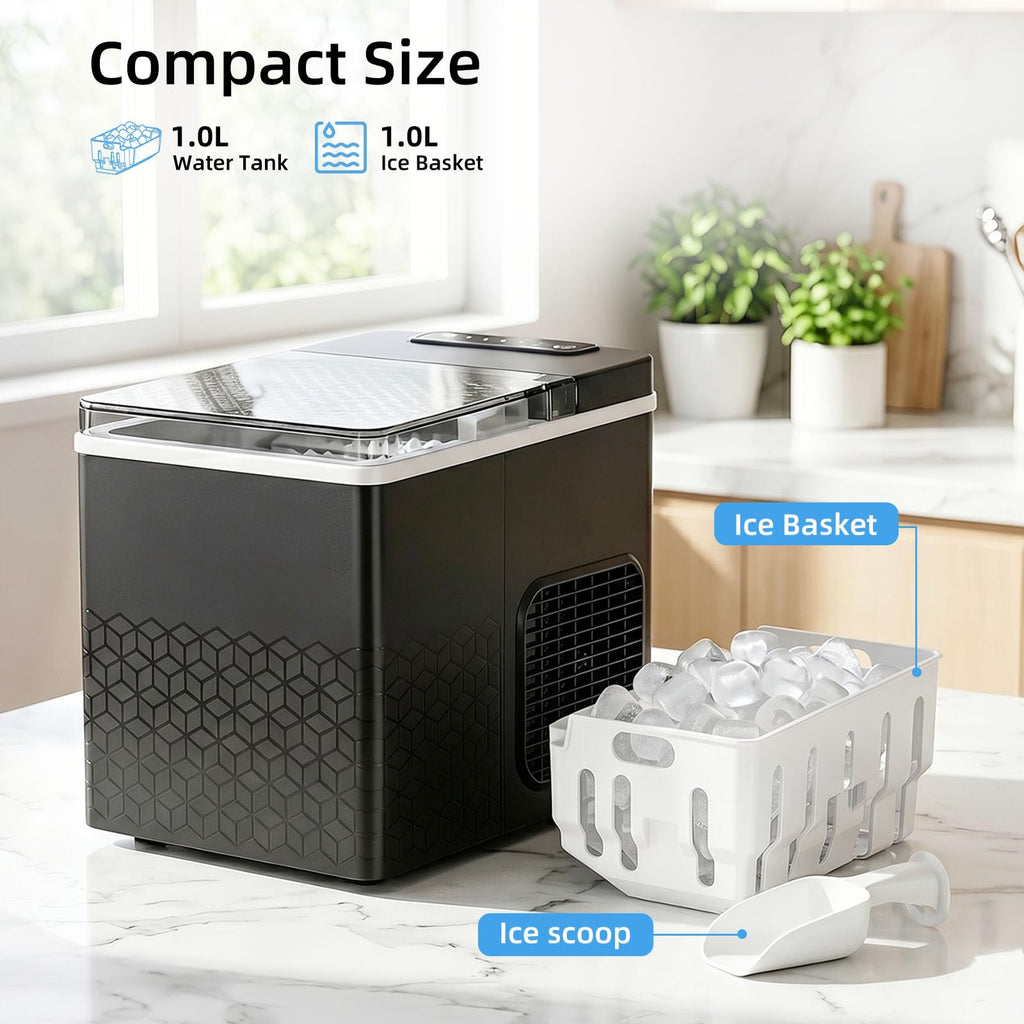 Antarctic Star Ice Maker Countertop, Portable Ice Machine with Carry Handle, 26Lbs Per Day, 9 Cubes Ready in 6 Mins, Self-Cleaning Ice Makers with Ice Scoop and Basket for Kitchen/Office/Party (Black)