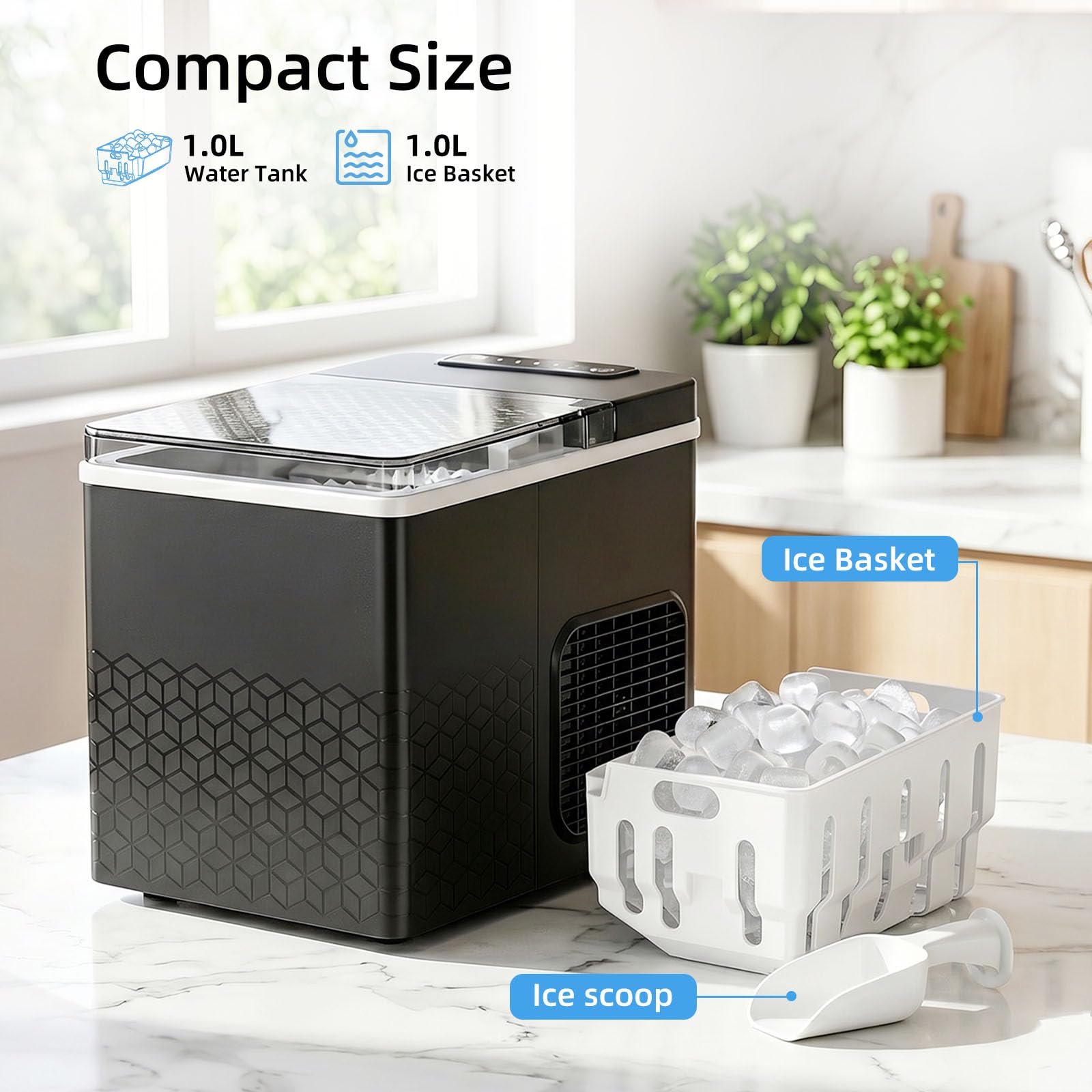 Antarctic Star Ice Maker Countertop, Portable Ice Machine with Carry Handle, 26Lbs Per Day, 9 Cubes Ready in 6 Mins, Self-Cleaning Ice Makers with Ice Scoop and Basket for Kitchen/Office/Party (Black)