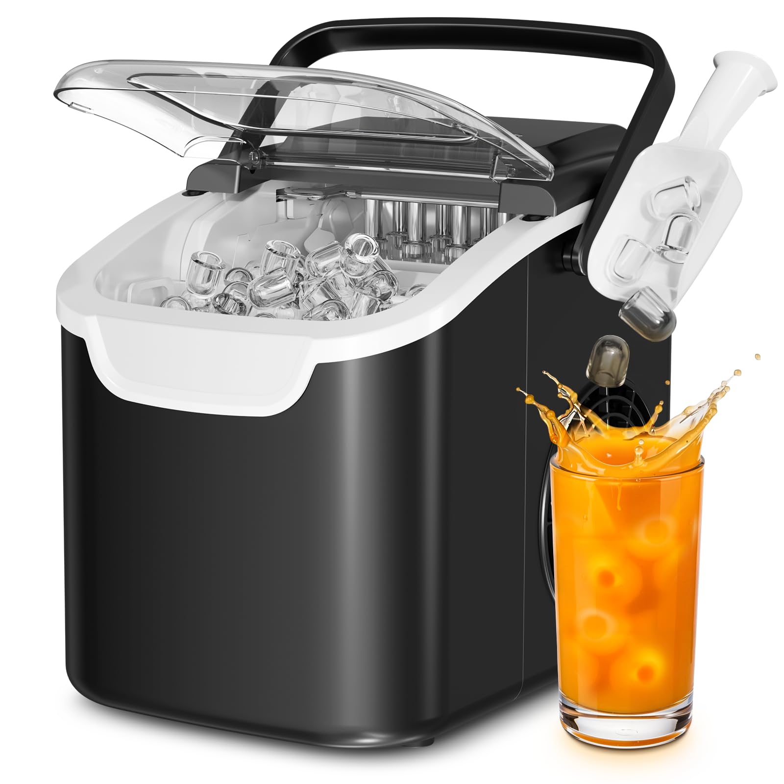 Antarctic Star Ice Maker Countertop, Portable Ice Machine with Carry Handle, 26Lbs Per Day, 9 Cubes Ready in 6 Mins, Self-Cleaning Ice Makers with Ice Scoop and Basket for Kitchen/Office/Party (Black)